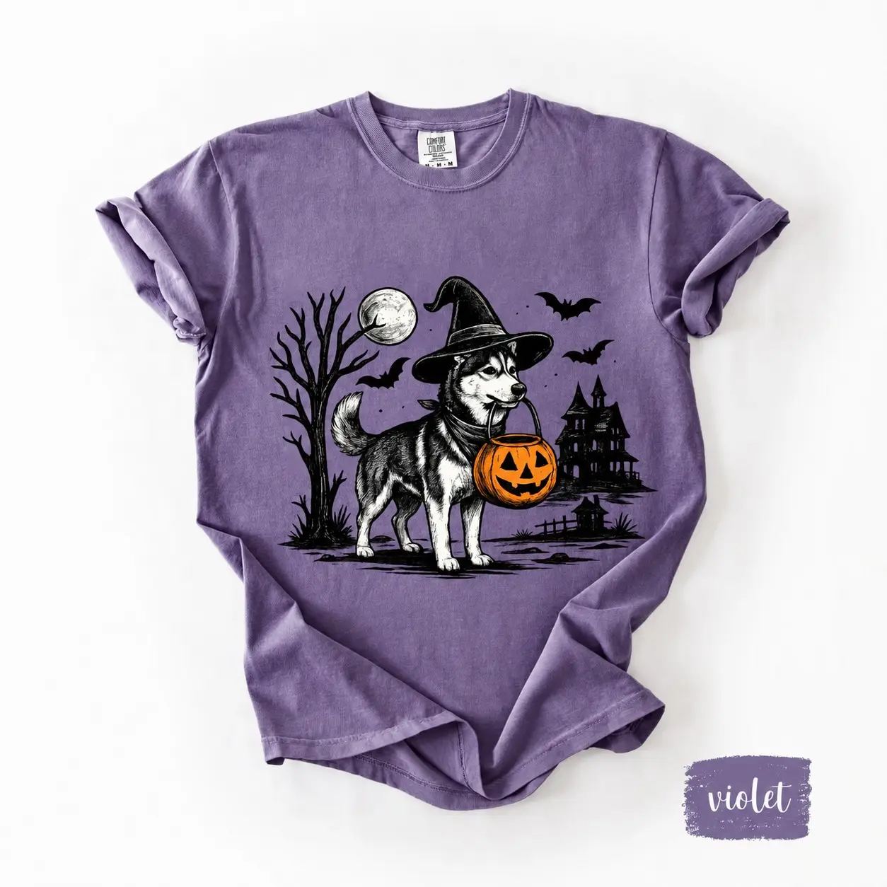 Comfort Colors Vintage 90s Dog Breeds Halloween Shirt, Funny Grunge Frenchie Meme Edgy Violet Tee - photo 3