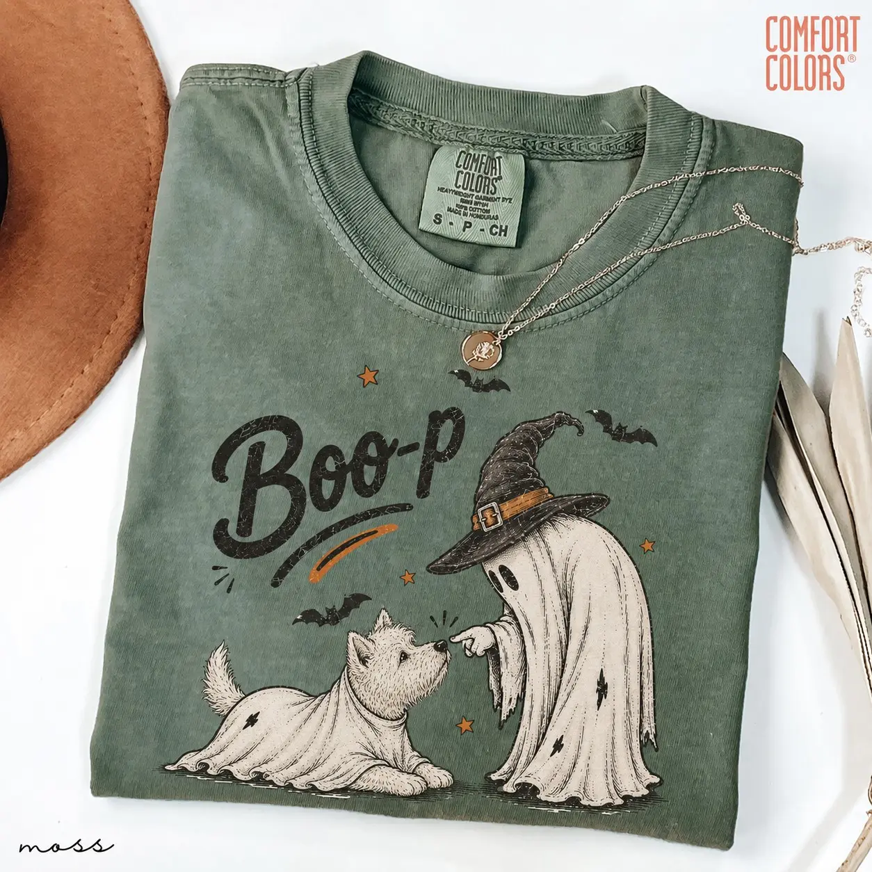 Comfort Colors 30+ Dog Breeds Boo-p Moss T-Shirt, Ghost Dog Collection Shirt, Funny Halloween Dog Mom Gift - photo 2