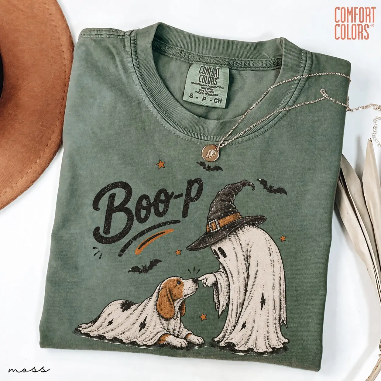 Comfort Colors 30+ Dog Breeds Boo-p Moss T-Shirt, Ghost Dog Collection Shirt, Funny Halloween Dog Mom Gift - photo 3