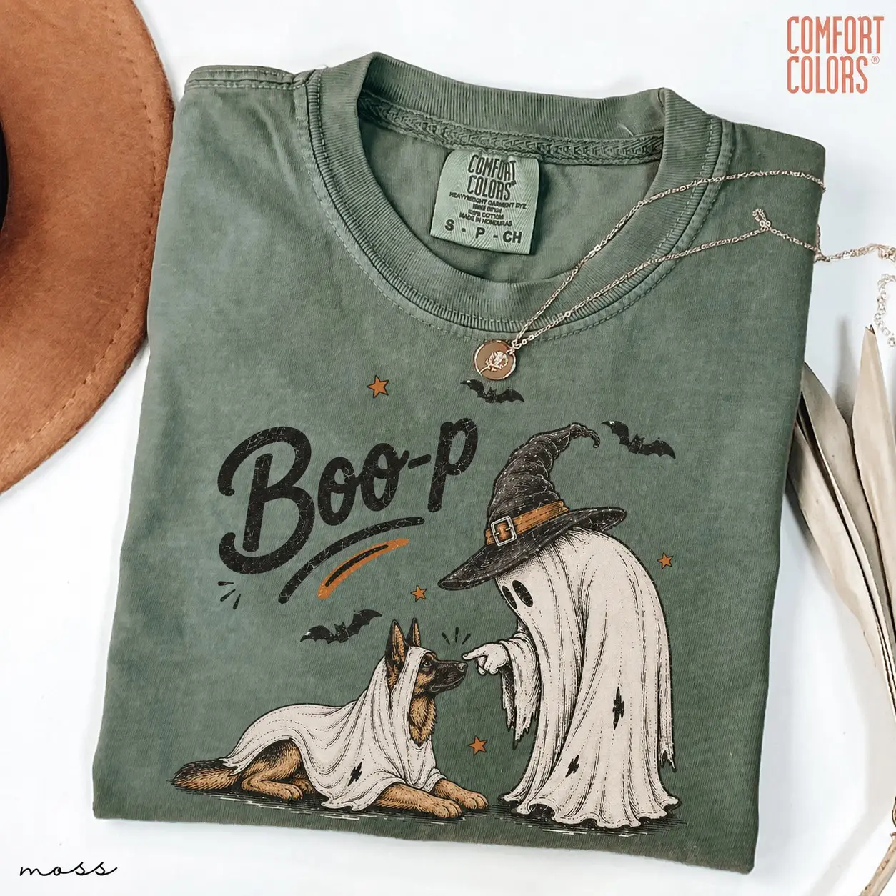 Comfort Colors 30+ Dog Breeds Boo-p Moss T-Shirt, Ghost Dog Collection Shirt, Funny Halloween Dog Mom Gift - photo 4