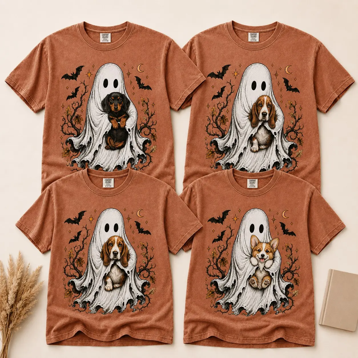 Comfort Colors 30+ Dog Breeds Custom Halloween Shirt, Cute Ghost Hug Graphic Tee, Pet Mom Fall Gift