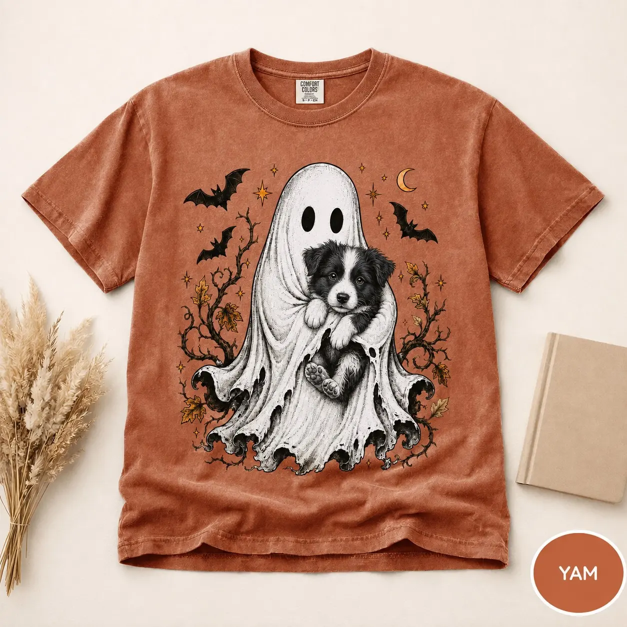 Comfort Colors 30+ Dog Breeds Custom Halloween Shirt, Cute Ghost Hug Graphic Tee, Pet Mom Fall Gift - photo 3