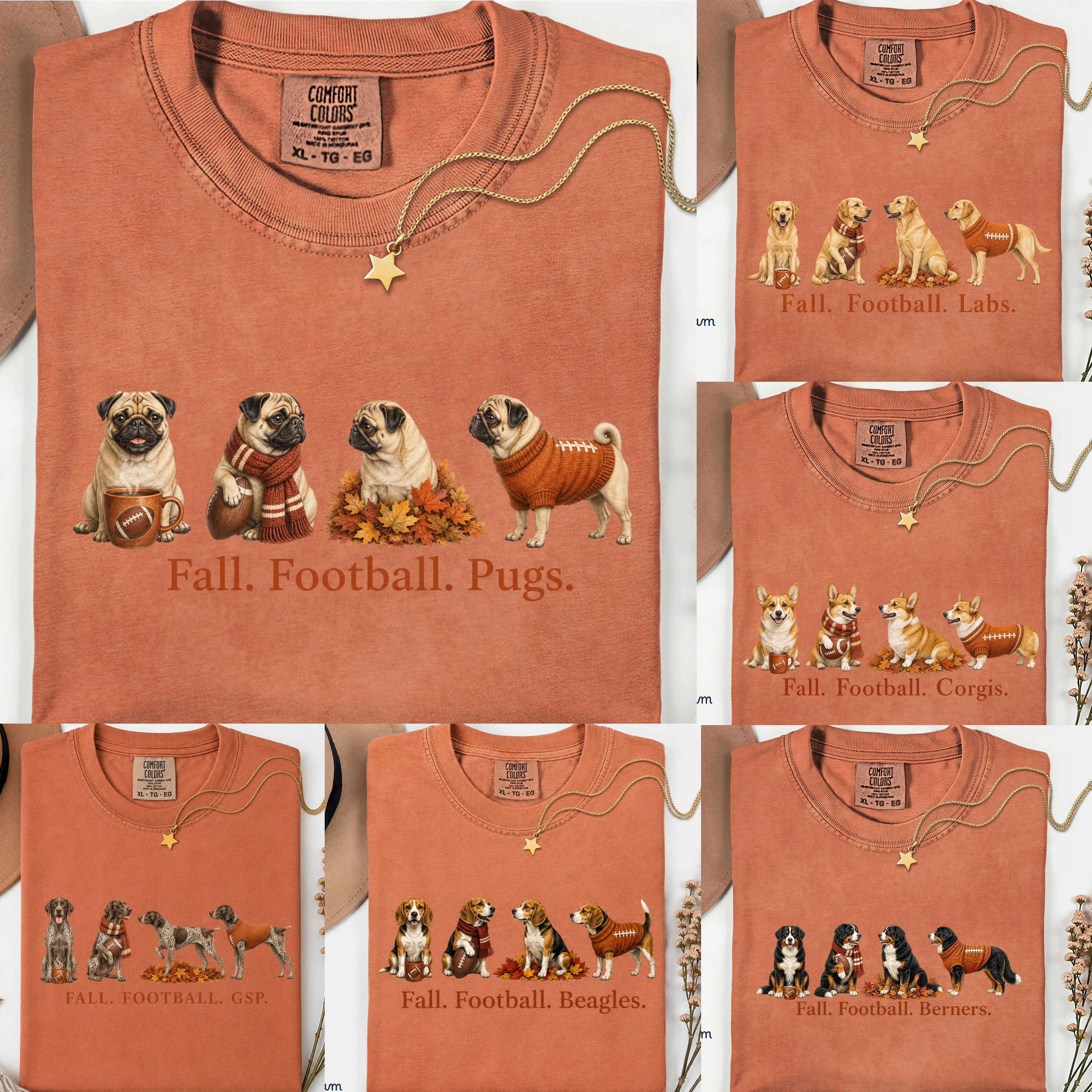 Comfort Colors Fall Football Dog Mom Shirt, Labrador Golden Dachshund Poodle Breed Tee, Funny Gift