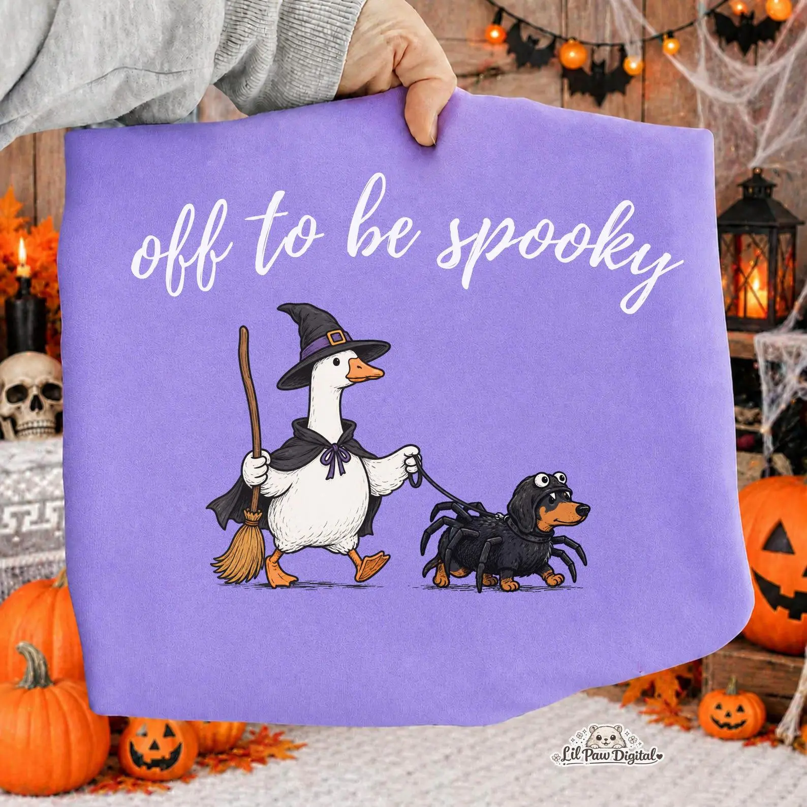Comfort Colors 30+ Dog Breeds Off To Be Spooky Violet Shirt, Witch Goose Dachshund Spider Halloween Mom Tee - photo 1