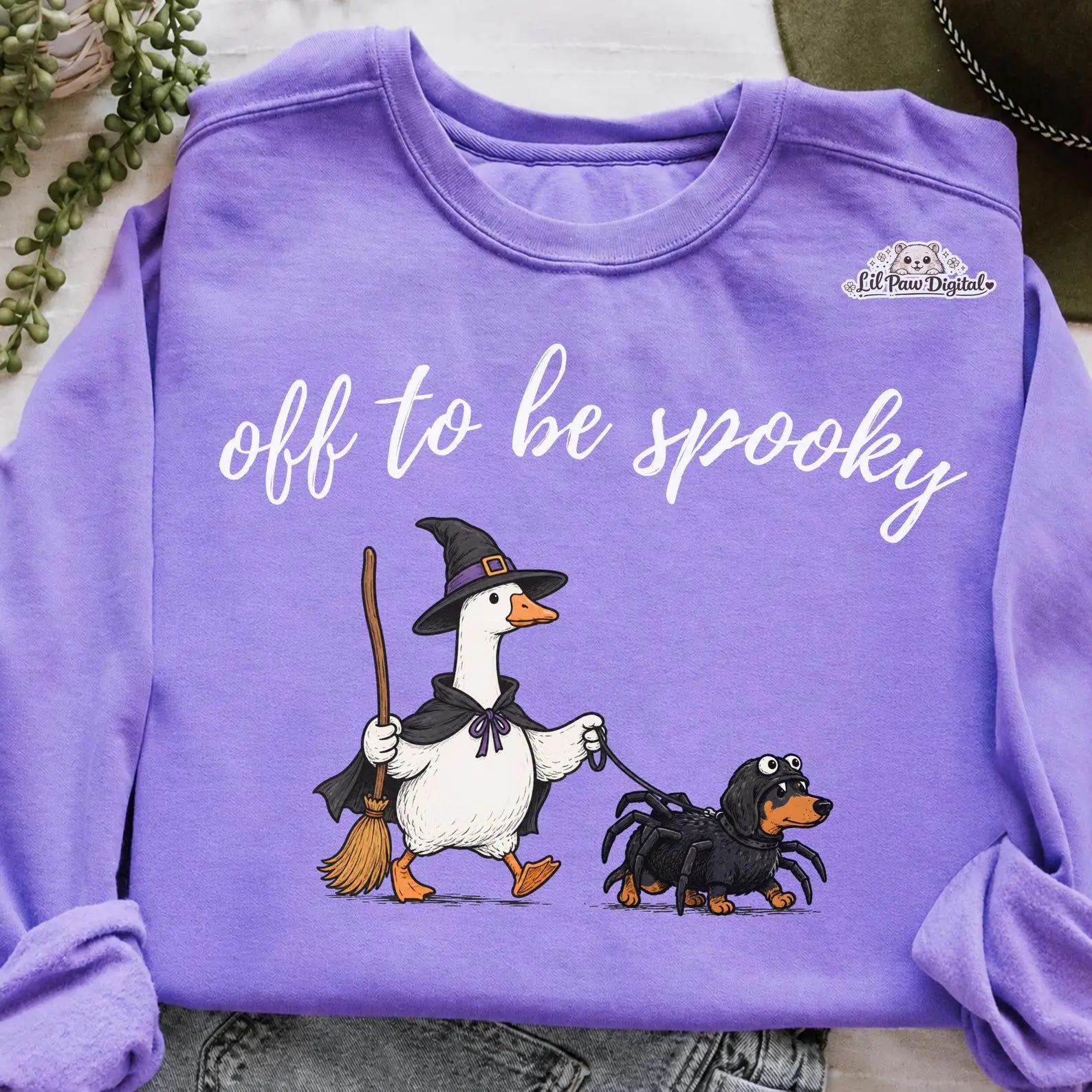 Comfort Colors 30+ Dog Breeds Off To Be Spooky Violet Shirt, Witch Goose Dachshund Spider Halloween Mom Tee - photo 2
