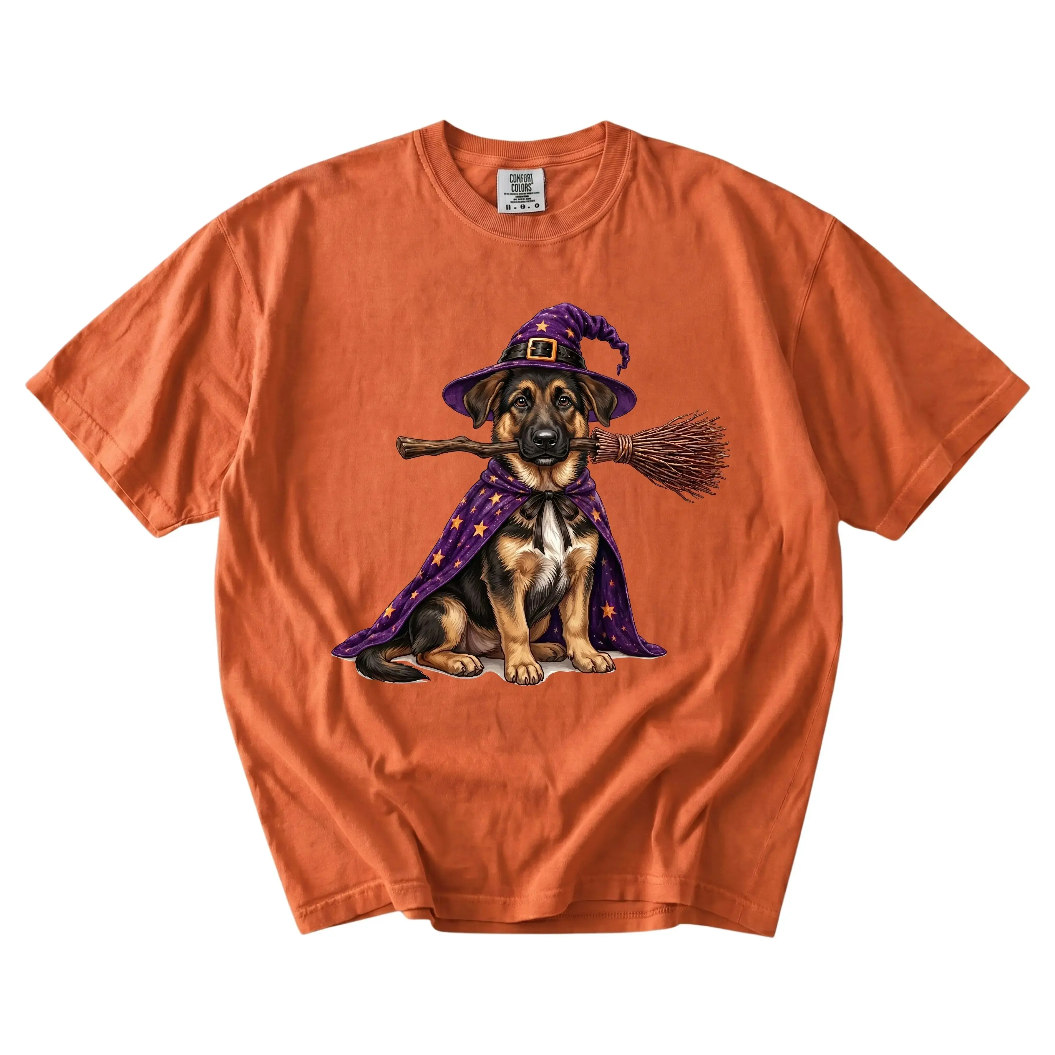 Comfort Colors Custom Dog Halloween Shirt, Personalized Pet Portrait Tee, Witch Riding Broom with Hat - photo 5