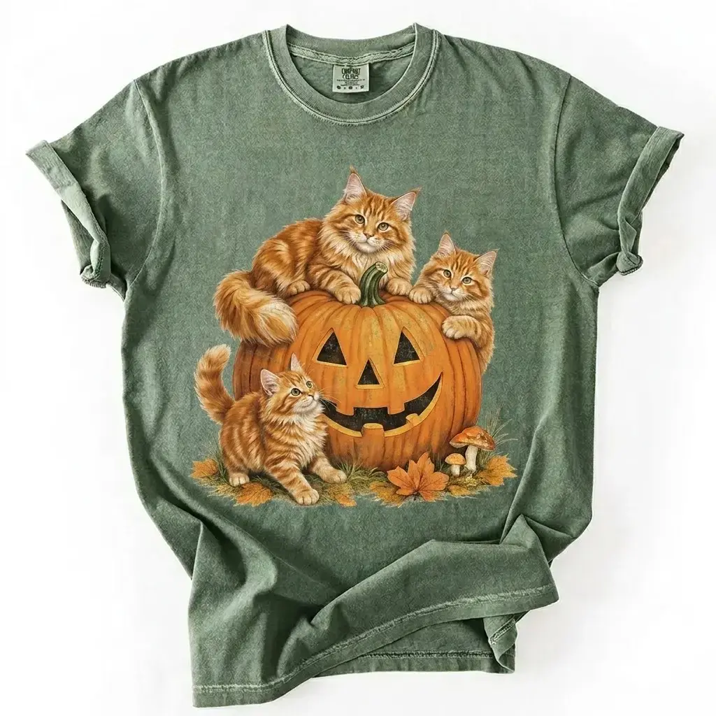 Comfort Colors Custom Cat Breed Halloween Pumpkin T-Shirt, Moss Green Graphic Tee, Gift for Mom - photo 3