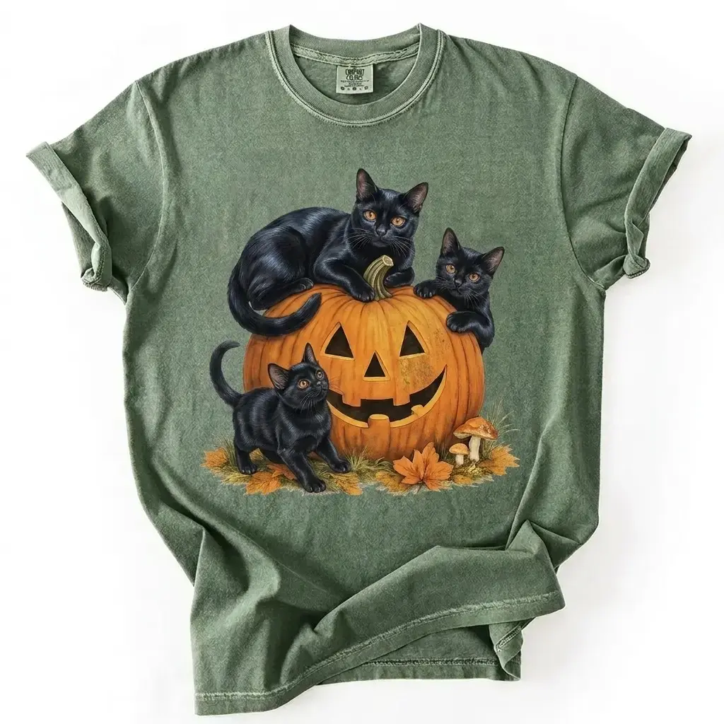 Comfort Colors Custom Cat Breed Halloween Pumpkin T-Shirt, Moss Green Graphic Tee, Gift for Mom - photo 4