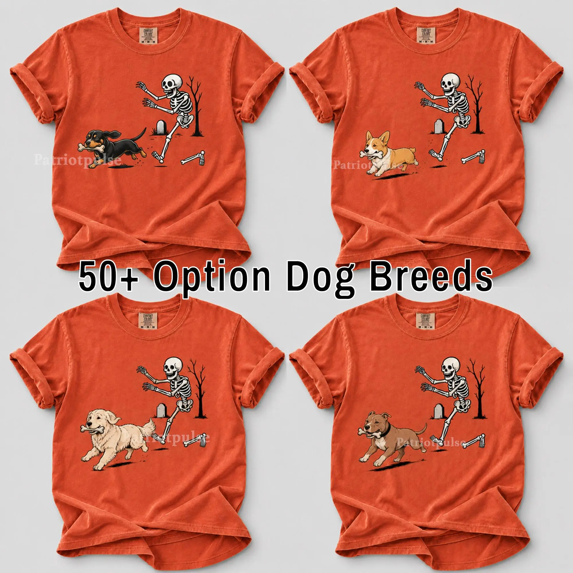 Comfort Colors 50+ Dog Breeds Andd Skeleton Funny Halloween Yam Shirt, Spooky Dog Lover Gift, Fall Graphic Pumpkin Top