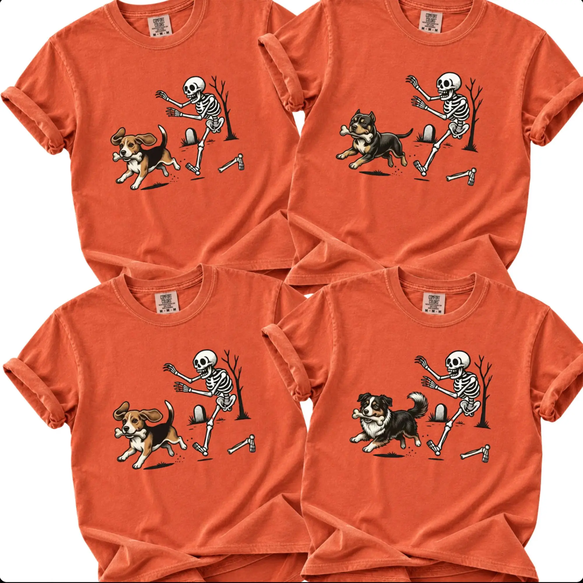 Comfort Colors 50+ Dog Breeds Andd Skeleton Funny Halloween Yam Shirt, Spooky Dog Lover Gift, Fall Graphic Pumpkin Top - photo 2