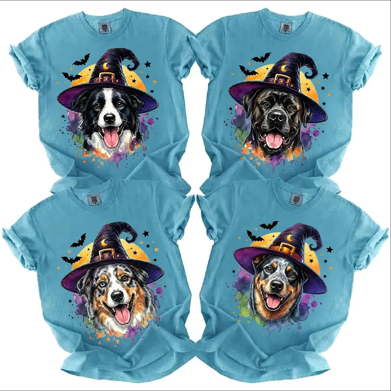 Comfort Colors 50+ Dog Breeds Halloween Shirt, Cute Witch Hat Graphic Tee, Funny Puppy Lover Gift