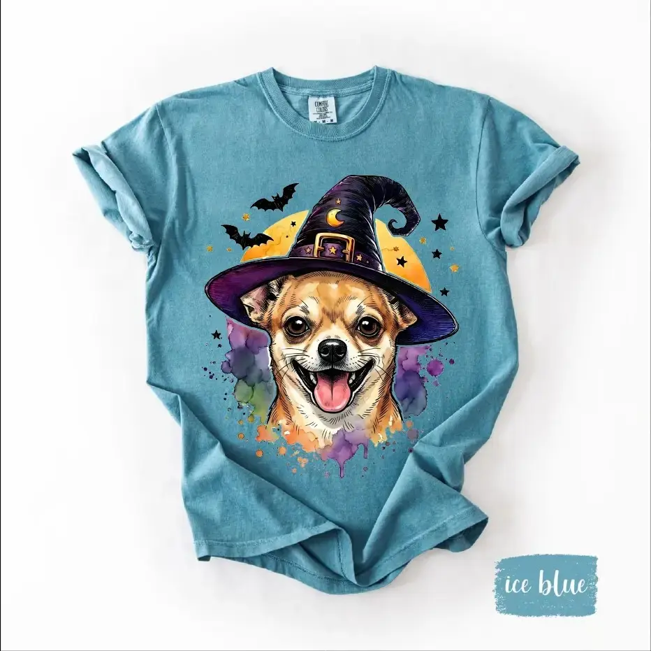 Comfort Colors 50+ Dog Breeds Halloween Shirt, Cute Witch Hat Graphic Tee, Funny Puppy Lover Gift - photo 2