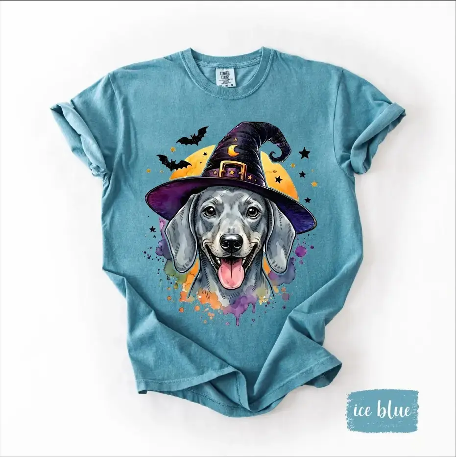 Comfort Colors 50+ Dog Breeds Halloween Shirt, Cute Witch Hat Graphic Tee, Funny Puppy Lover Gift - photo 3