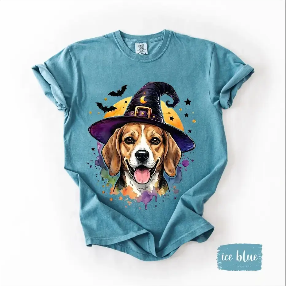 Comfort Colors 50+ Dog Breeds Halloween Shirt, Cute Witch Hat Graphic Tee, Funny Puppy Lover Gift - photo 4