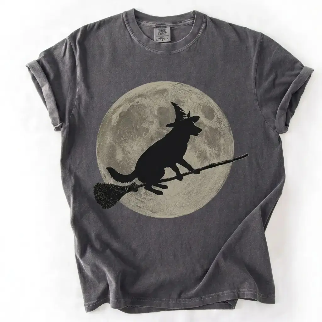 Comfort Colors 50+ Dog Breeds Funny Witch Riding Broom Shirt, Halloween Dog Graphic Tee - photo 3