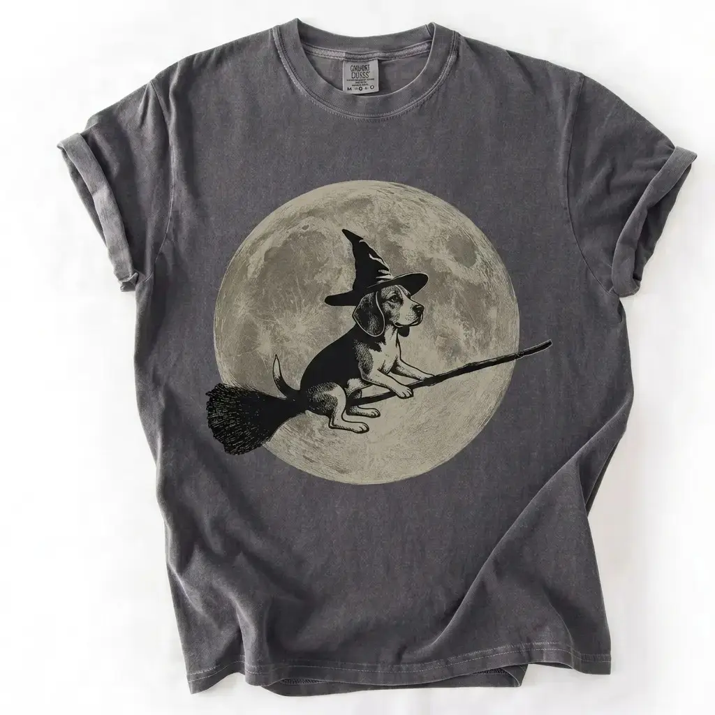 Comfort Colors 50+ Dog Breeds Funny Witch Riding Broom Shirt, Halloween Dog Graphic Tee - photo 4
