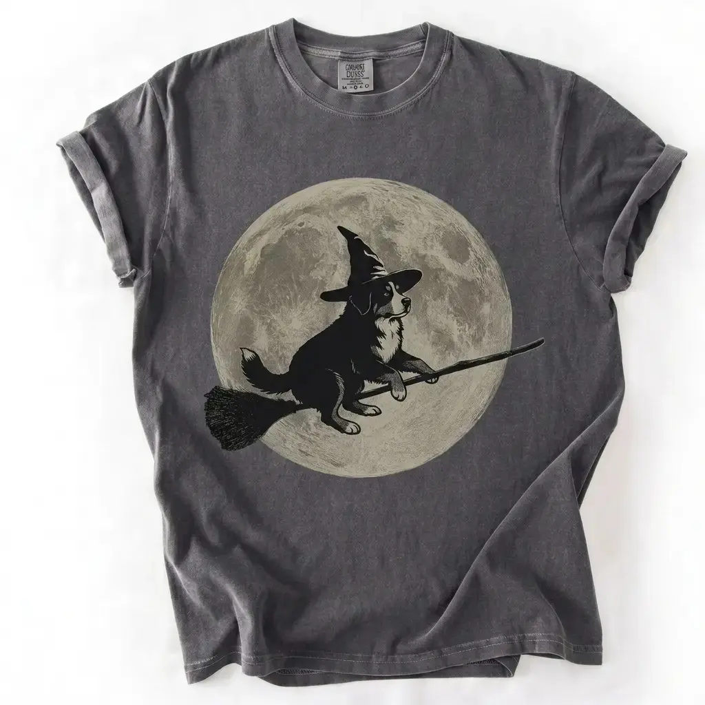 Comfort Colors 50+ Dog Breeds Funny Witch Riding Broom Shirt, Halloween Dog Graphic Tee - photo 5