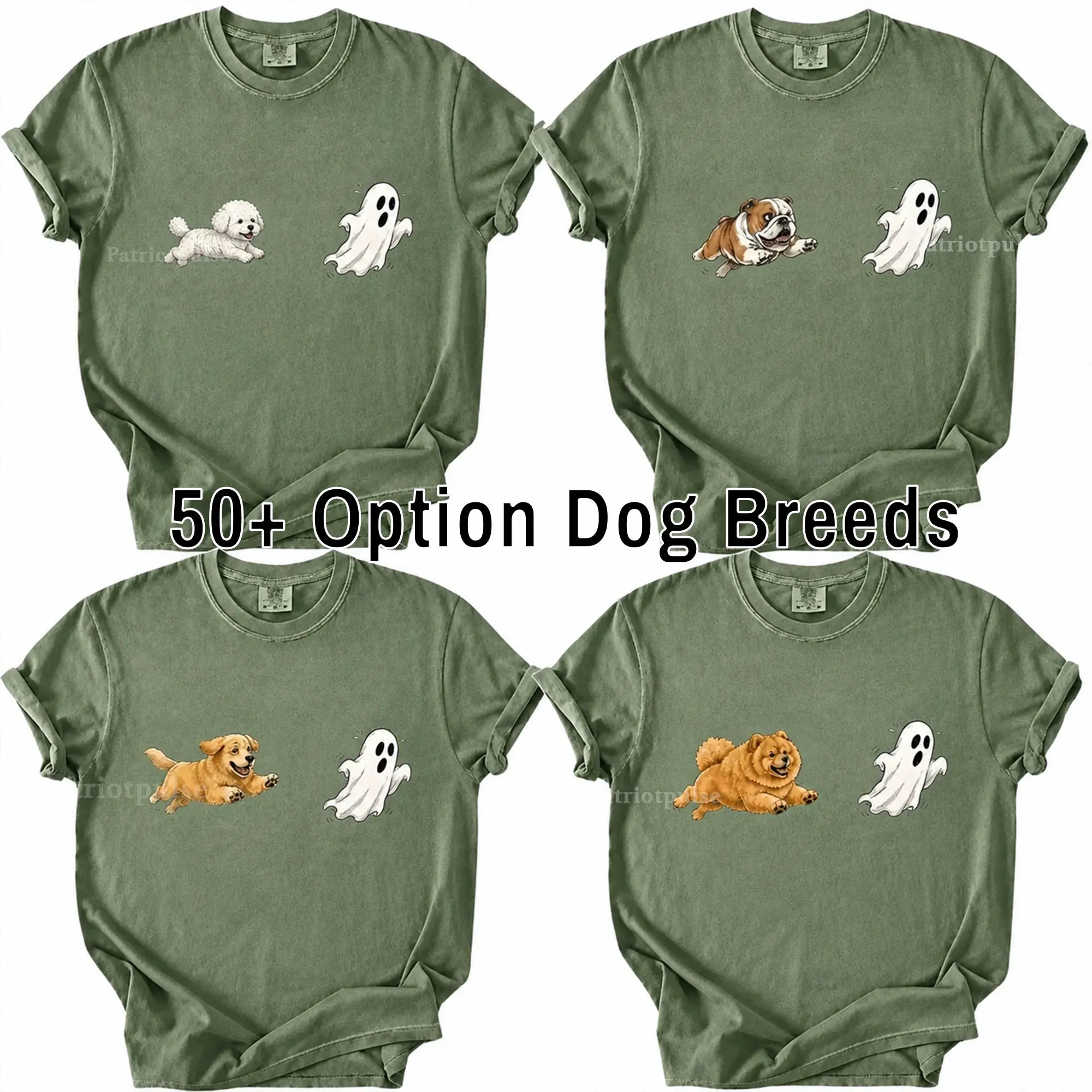 Comfort Colors Moss Halloween Shirt, Cute Puppy Ghost Trick-or-Treat Tee, Funny Spooky Season Dog Lover Gift