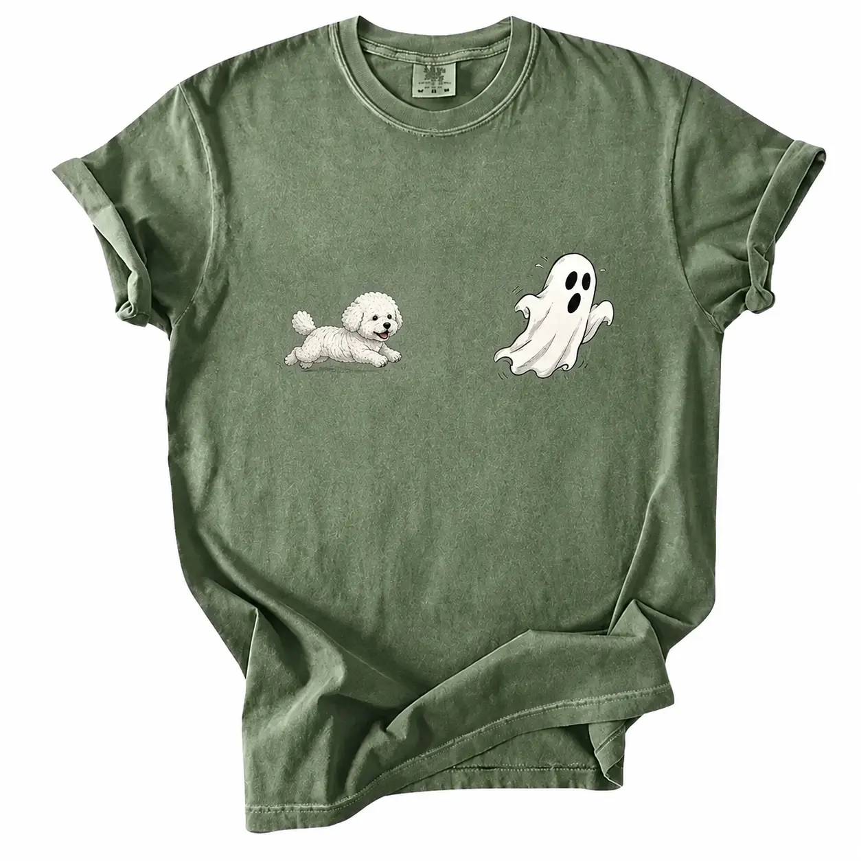 Comfort Colors Moss Halloween Shirt, Cute Puppy Ghost Trick-or-Treat Tee, Funny Spooky Season Dog Lover Gift - photo 2