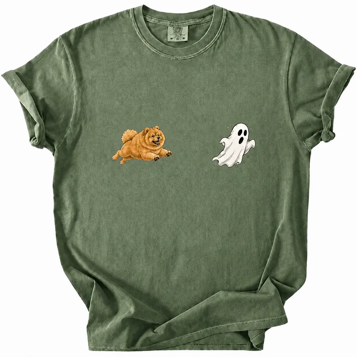 Comfort Colors Moss Halloween Shirt, Cute Puppy Ghost Trick-or-Treat Tee, Funny Spooky Season Dog Lover Gift - photo 3