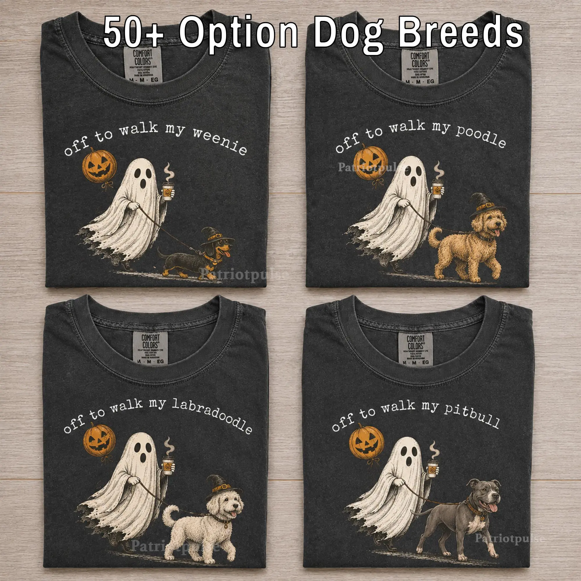 Comfort Colors 50+ Breeds Off To Walk My Dog Halloween Pepper Shirt, Funny Dachshund Ghost Spooky Lover Tee