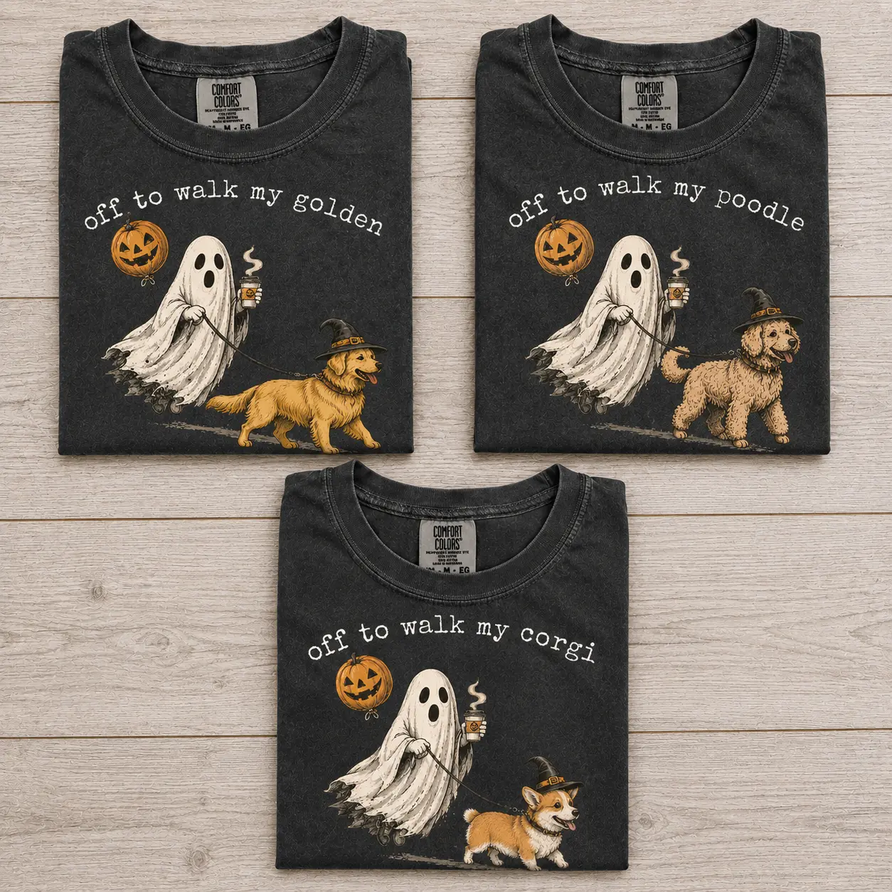 Comfort Colors 50+ Breeds Off To Walk My Dog Halloween Pepper Shirt, Funny Dachshund Ghost Spooky Lover Tee - photo 2