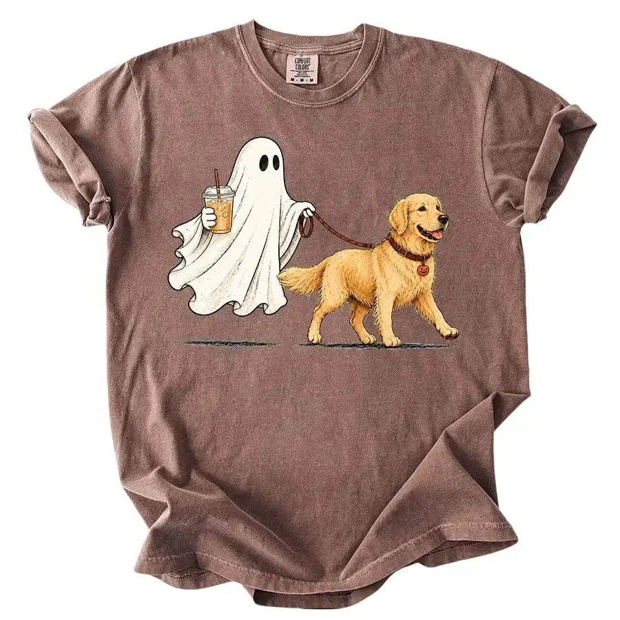 Comfort Colors Cute Ghost Dog Iced Coffee Shirt, Custom Breed Halloween Tee, Spooky Season Pet Lover Gift - photo 2