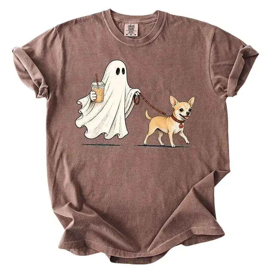 Comfort Colors Cute Ghost Dog Iced Coffee Shirt, Custom Breed Halloween Tee, Spooky Season Pet Lover Gift - photo 3