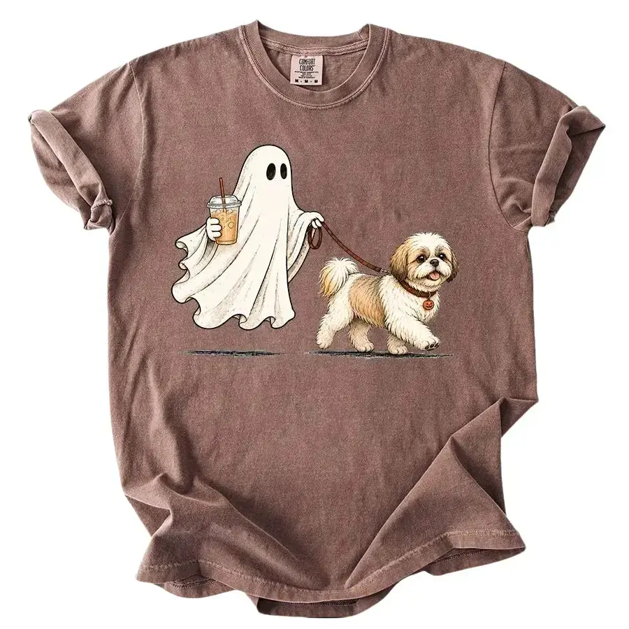 Comfort Colors Cute Ghost Dog Iced Coffee Shirt, Custom Breed Halloween Tee, Spooky Season Pet Lover Gift - photo 4