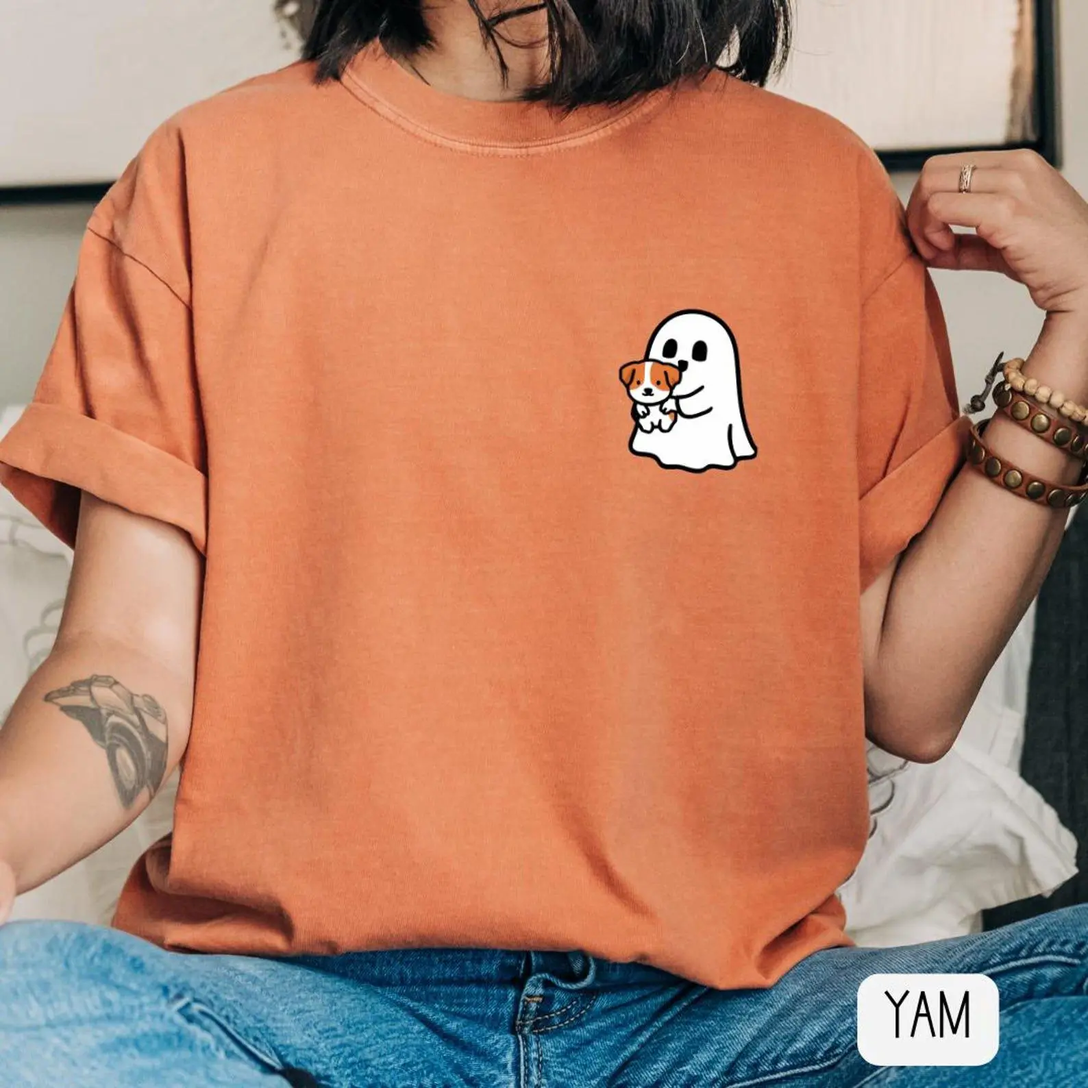 Comfort Colors 50+ Dog Breeds Cute Ghost Shirt, Halloween Pet Lover Graphic Tee, Spooky Season Gift - photo 5