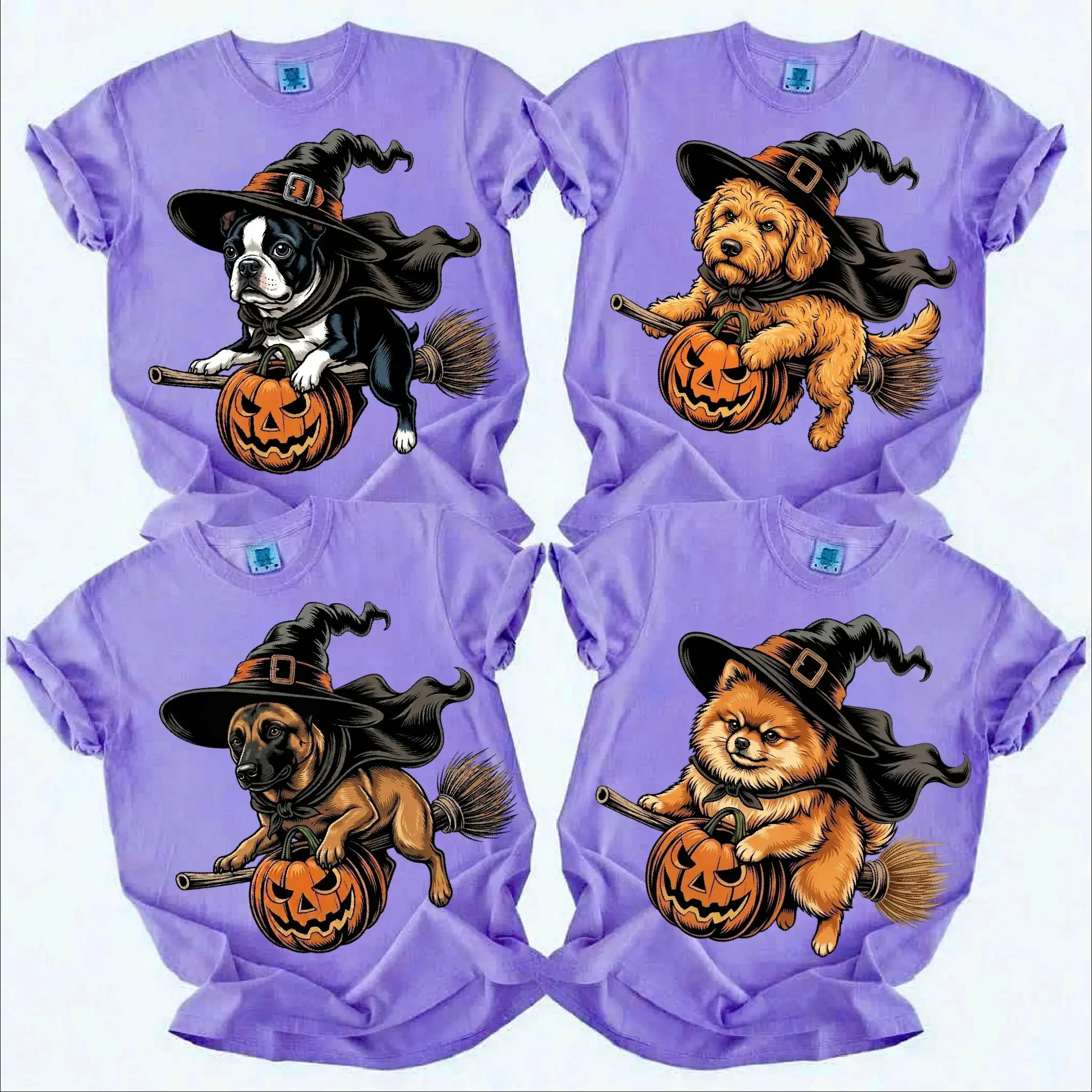 Comfort Colors 50+ Breed Halloween Shirt for Dog Lovers, Funny Witch Costume Print Tee, Cute Spooky Style