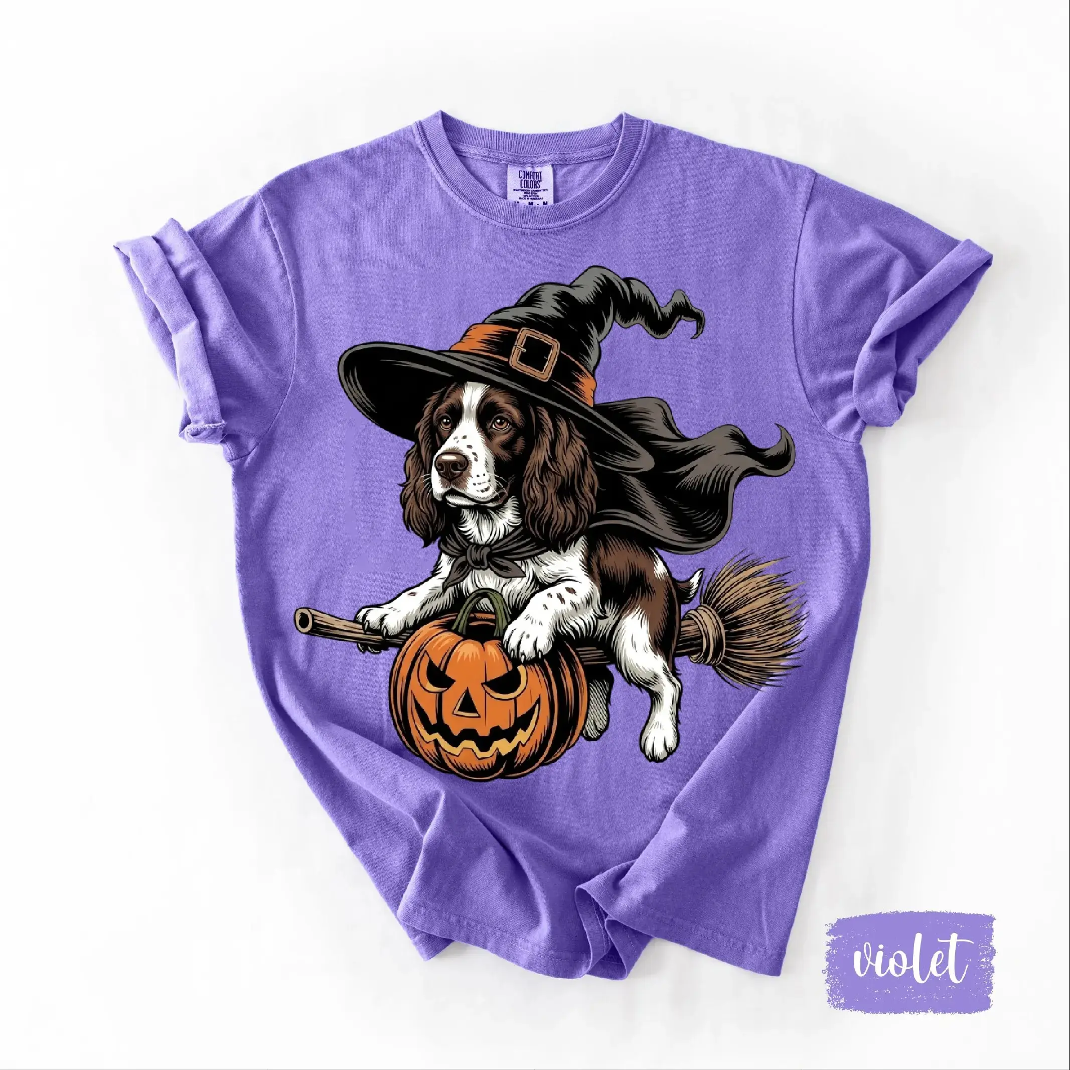 Comfort Colors 50+ Breed Halloween Shirt for Dog Lovers, Funny Witch Costume Print Tee, Cute Spooky Style - photo 2