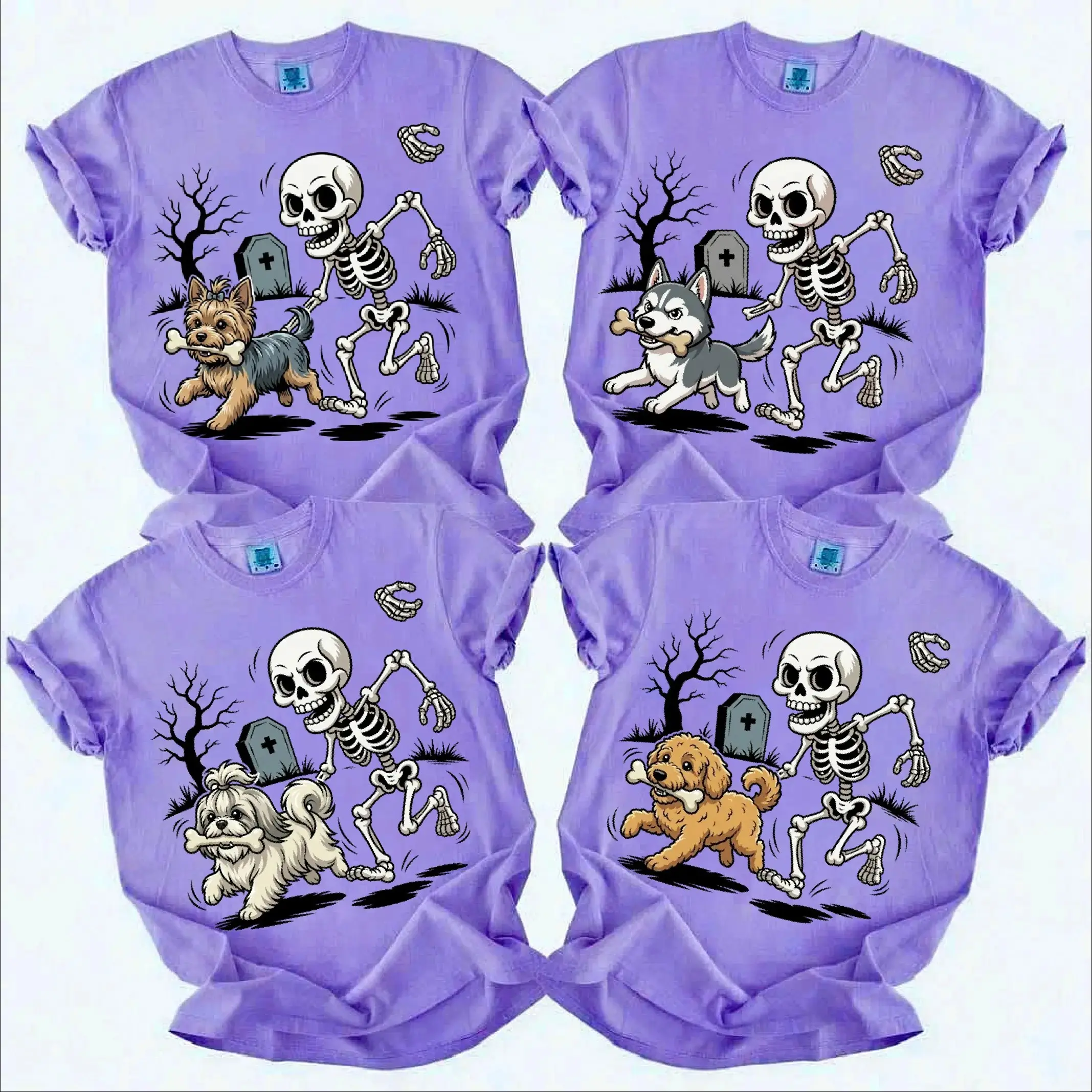 Comfort Colors 50+ Breed Halloween Skeleton Shirt, Funny Spooky Season Dog Lover Cute Pet Graphic Tee