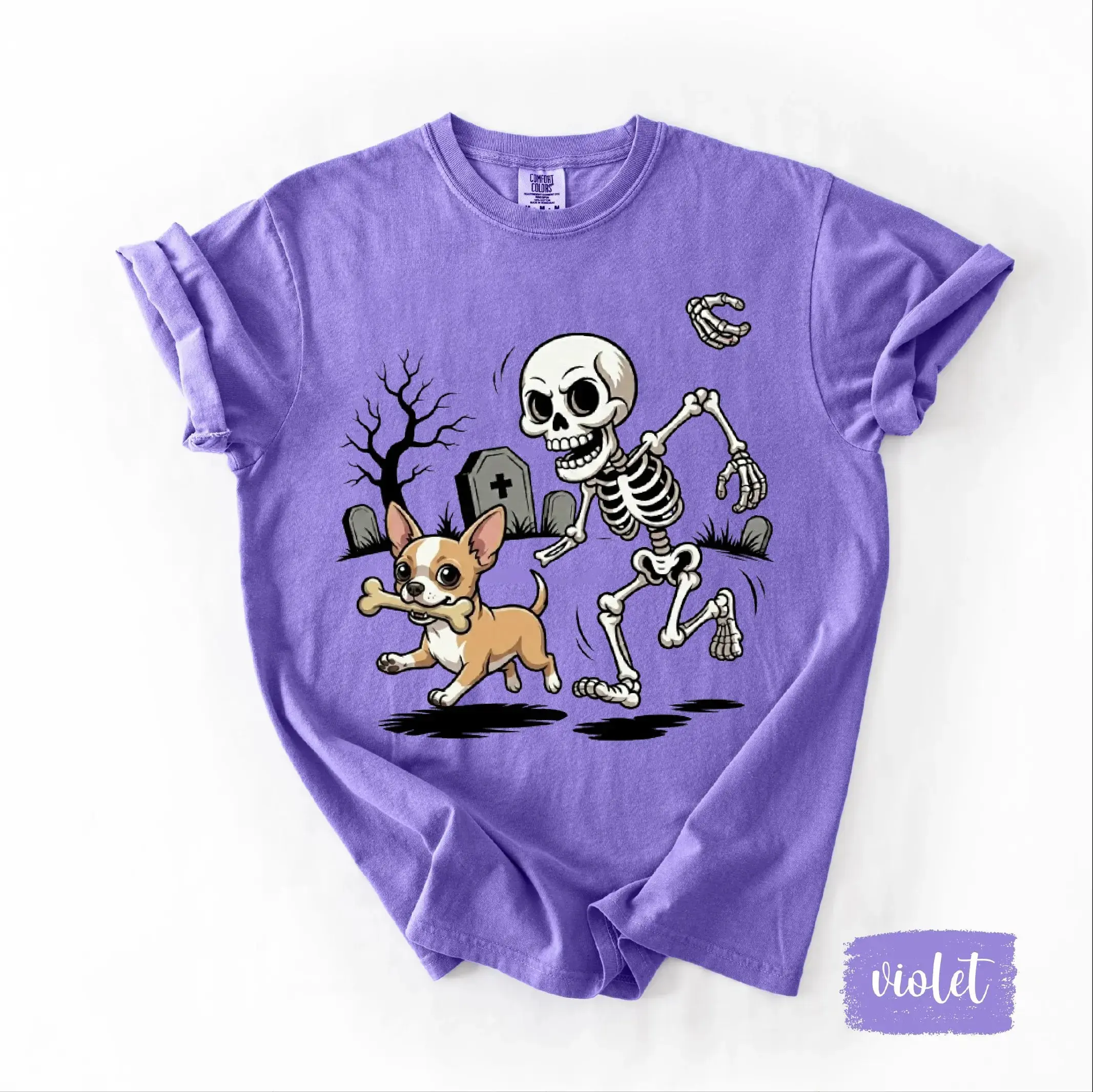 Comfort Colors 50+ Breed Halloween Skeleton Shirt, Funny Spooky Season Dog Lover Cute Pet Graphic Tee - photo 2