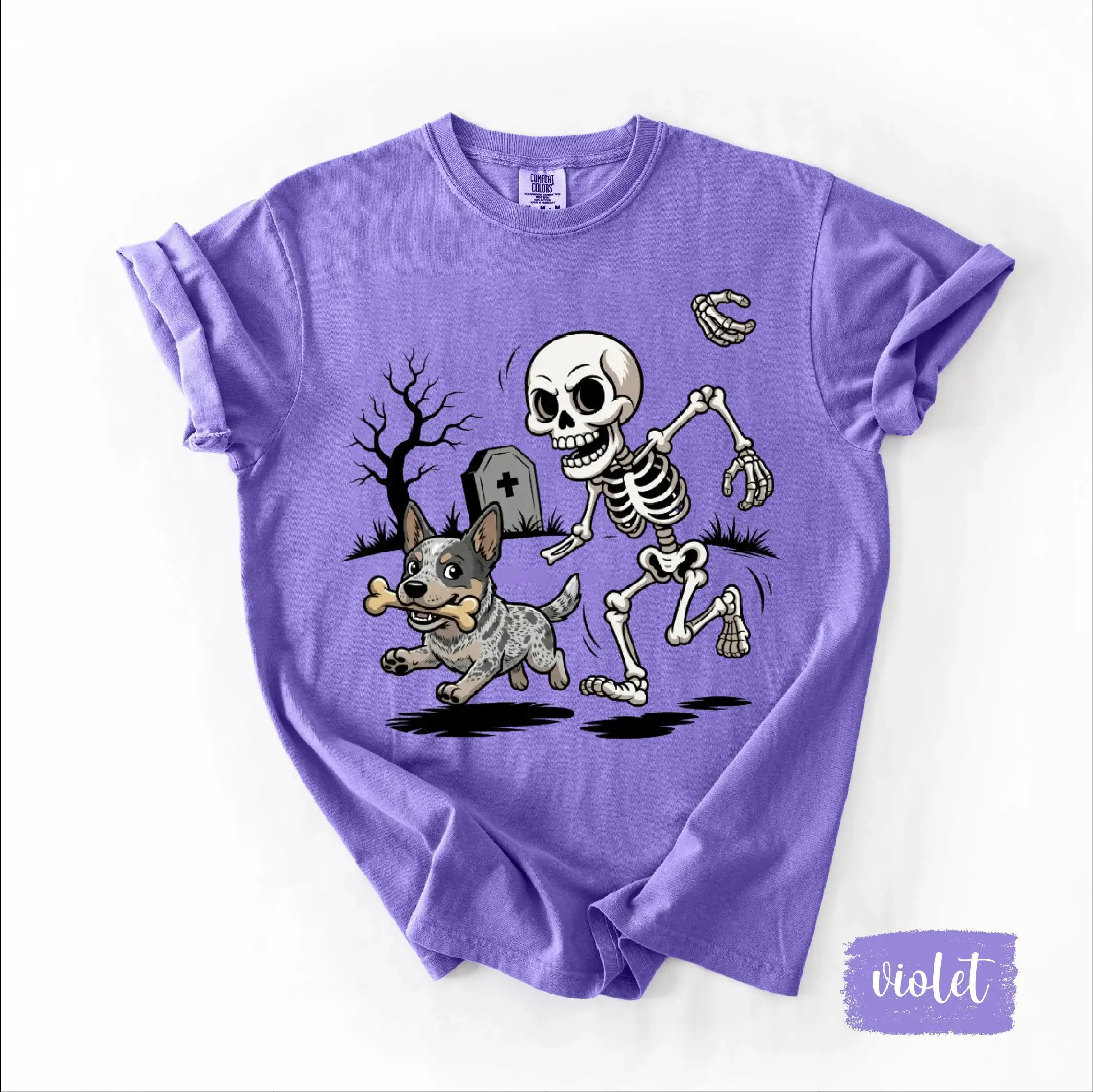 Comfort Colors 50+ Breed Halloween Skeleton Shirt, Funny Spooky Season Dog Lover Cute Pet Graphic Tee - photo 3