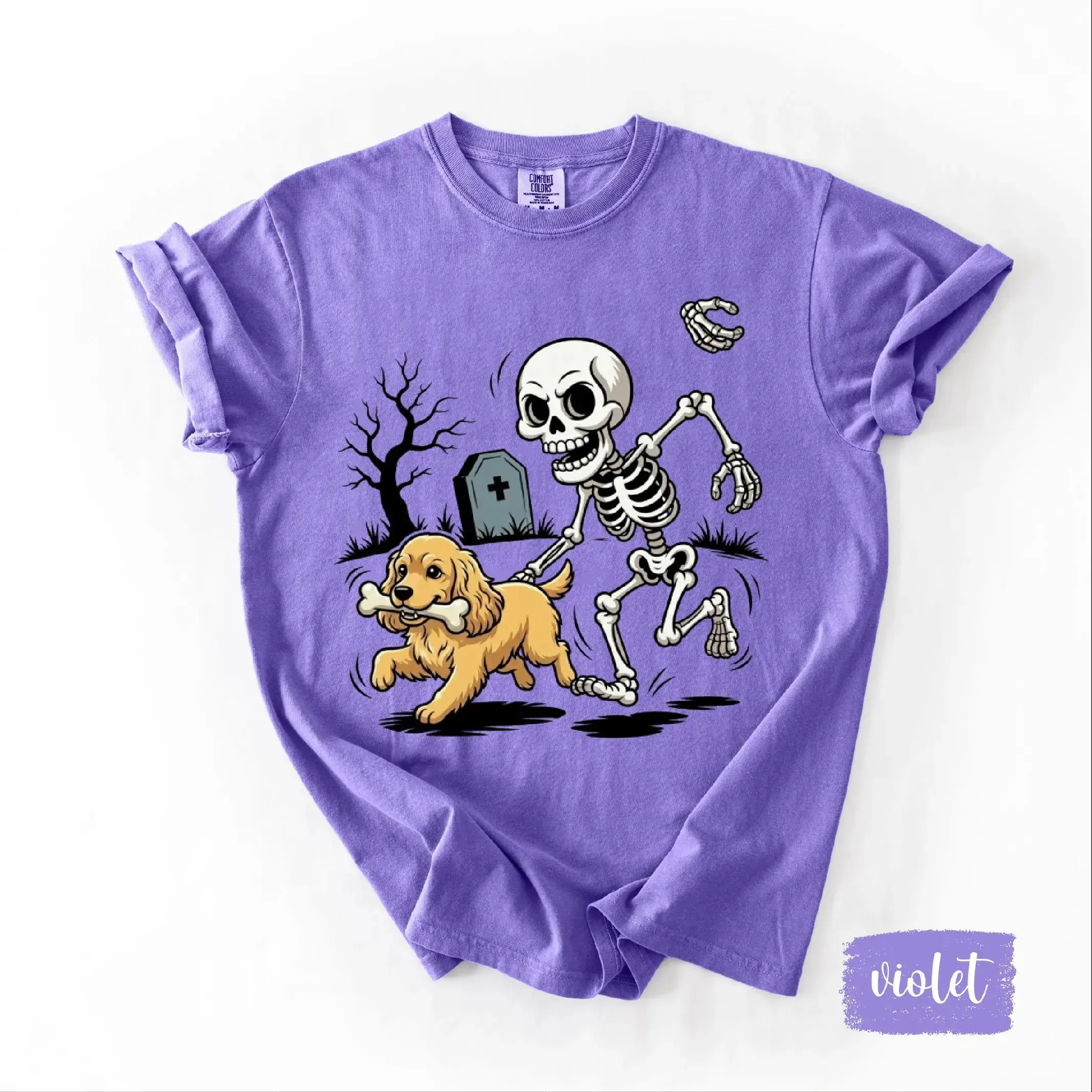 Comfort Colors 50+ Breed Halloween Skeleton Shirt, Funny Spooky Season Dog Lover Cute Pet Graphic Tee - photo 4