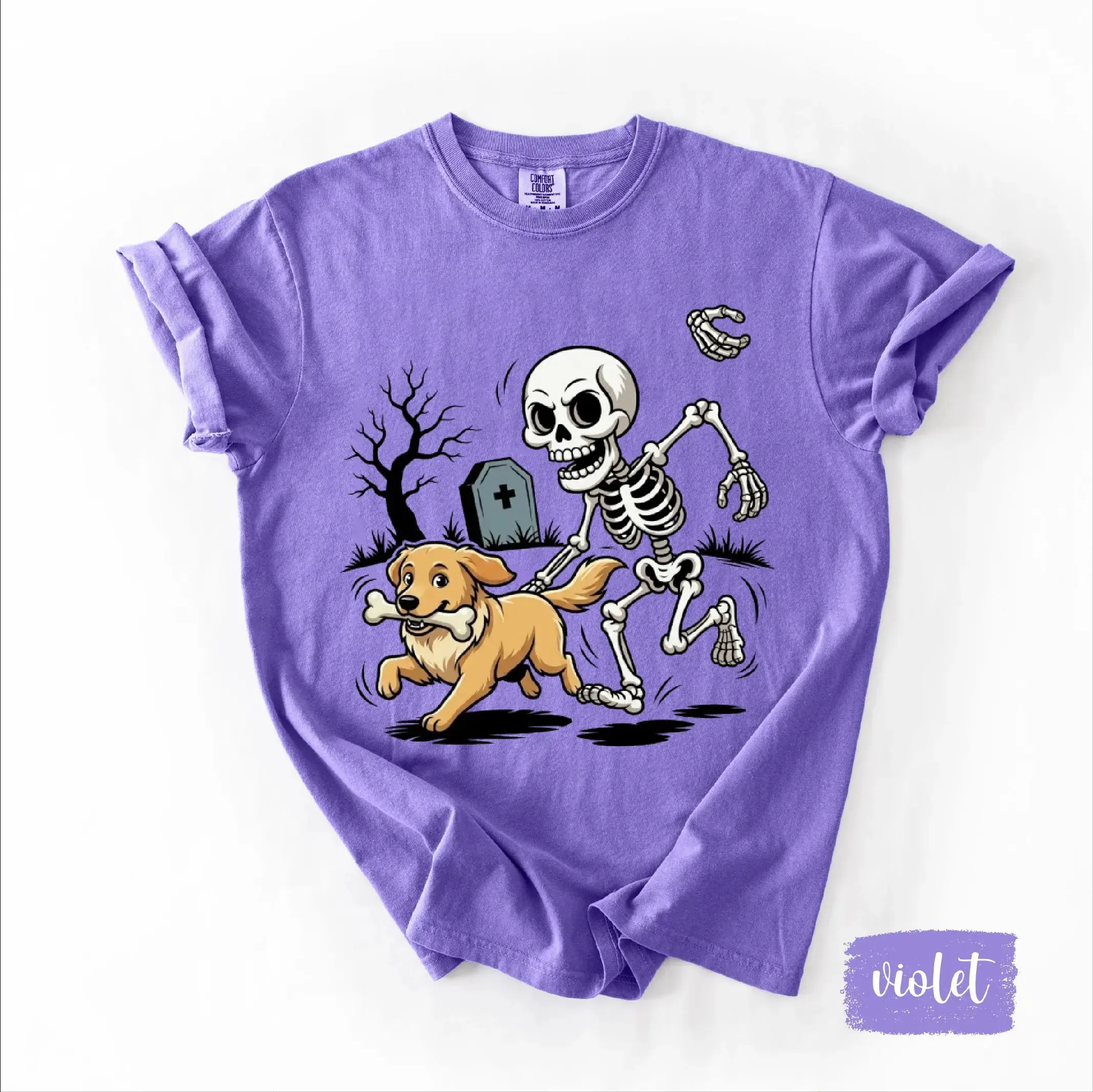 Comfort Colors 50+ Breed Halloween Skeleton Shirt, Funny Spooky Season Dog Lover Cute Pet Graphic Tee - photo 5