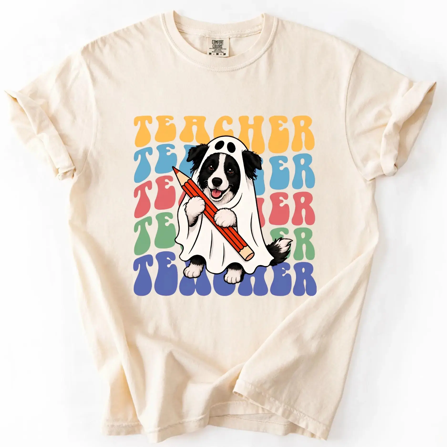 Comfort Colors 50+ Dog Breeds Teacher Halloween Shirt, Ghost Graphic Tee, Spooky Classroom Cute Fall Gift - photo 2