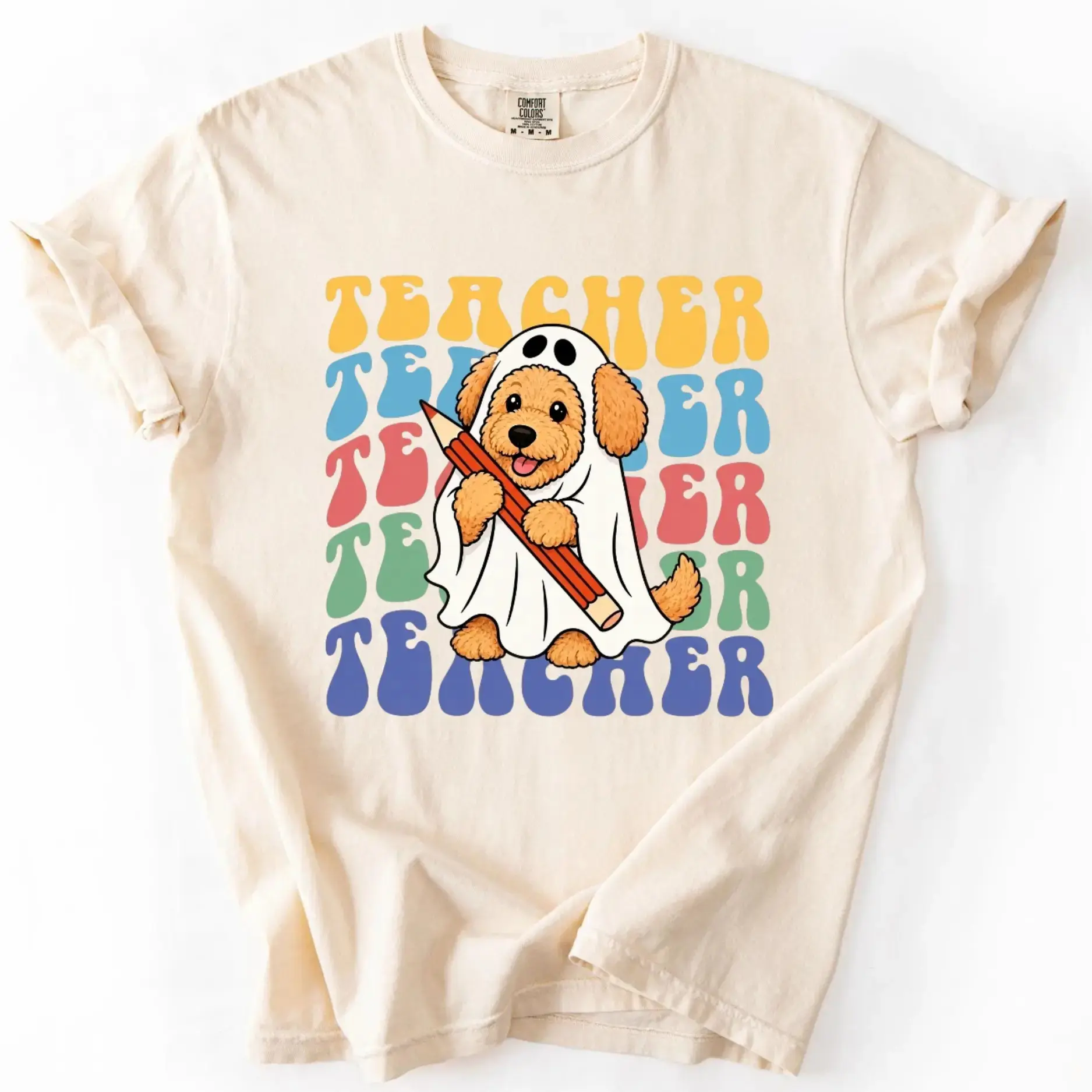 Comfort Colors 50+ Dog Breeds Teacher Halloween Shirt, Ghost Graphic Tee, Spooky Classroom Cute Fall Gift - photo 3