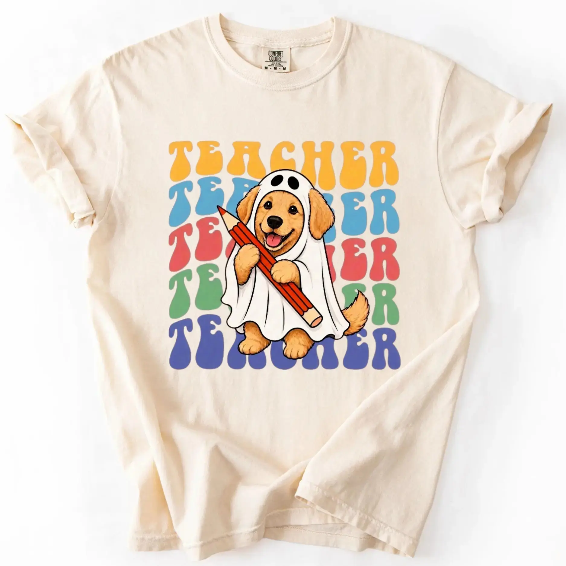 Comfort Colors 50+ Dog Breeds Teacher Halloween Shirt, Ghost Graphic Tee, Spooky Classroom Cute Fall Gift - photo 4