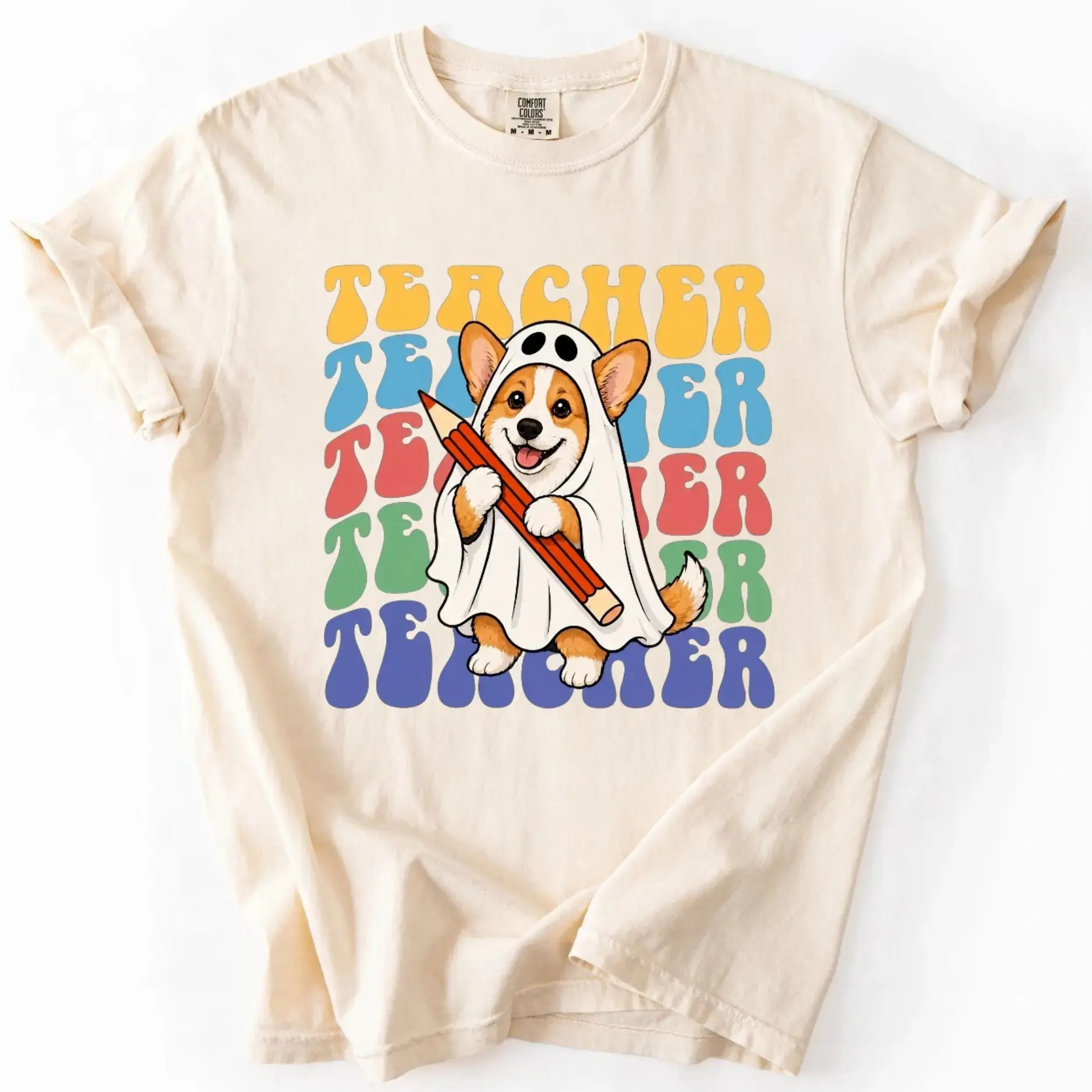Comfort Colors 50+ Dog Breeds Teacher Halloween Shirt, Ghost Graphic Tee, Spooky Classroom Cute Fall Gift - photo 5