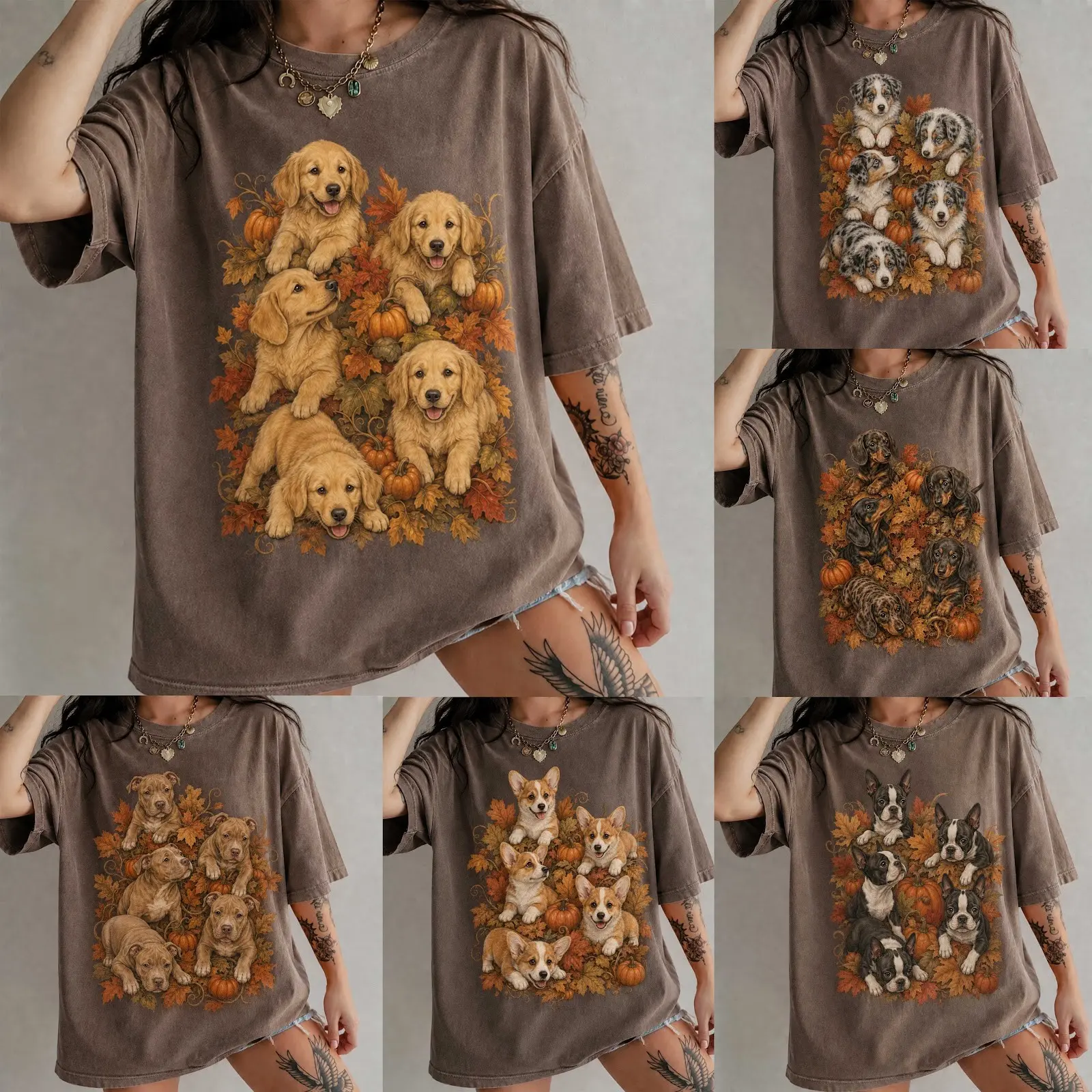 Comfort Colors 90s Pumpkin Dog Breeds Shirt, Retro Vintage Fall Lover Cottagecore Cozy Graphic Tee