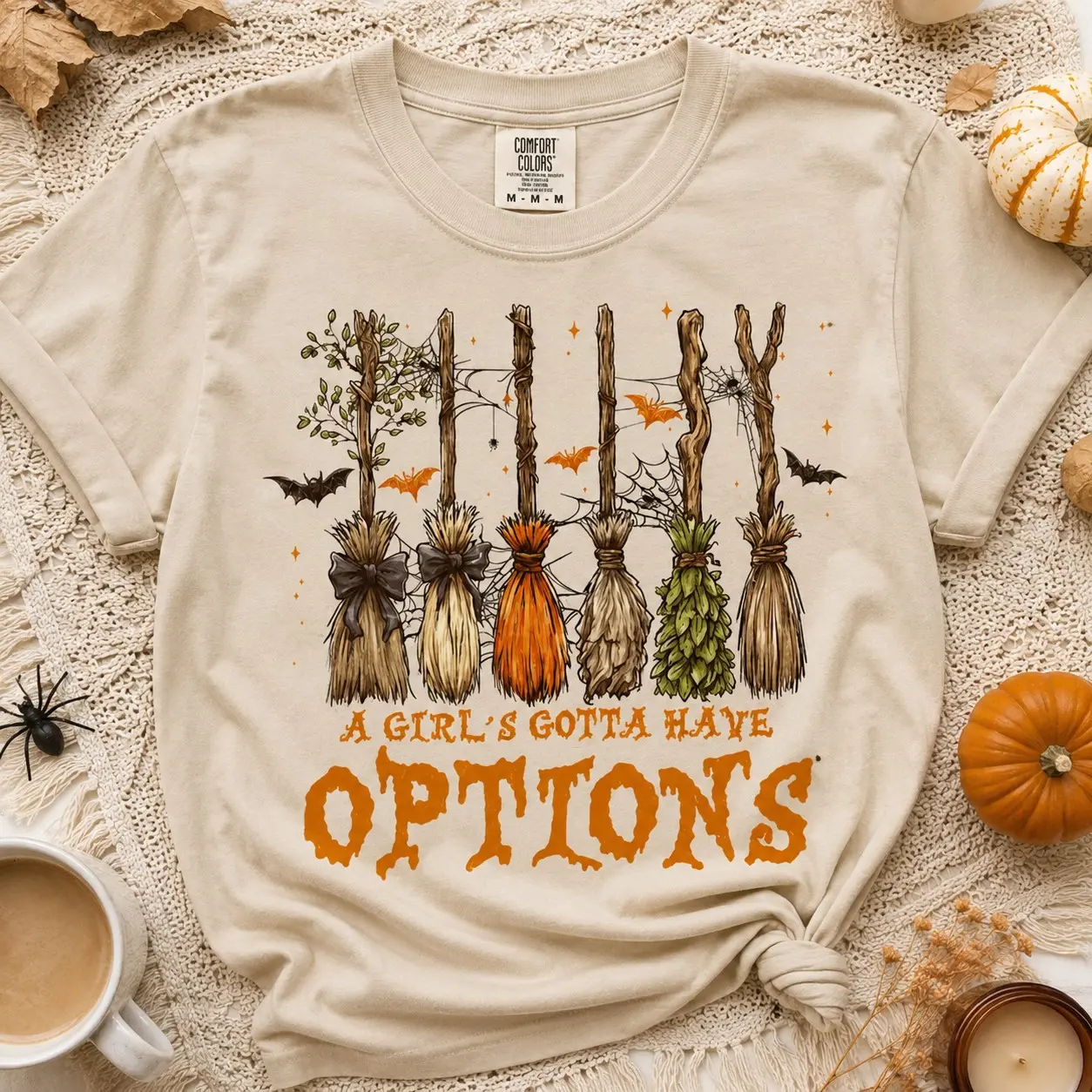 Comfort Colors A Girl's Gotta Have Options Brooms Shirt, Spooky Witchcraft Vintage Autumn Halloween Fall Tee - photo 2