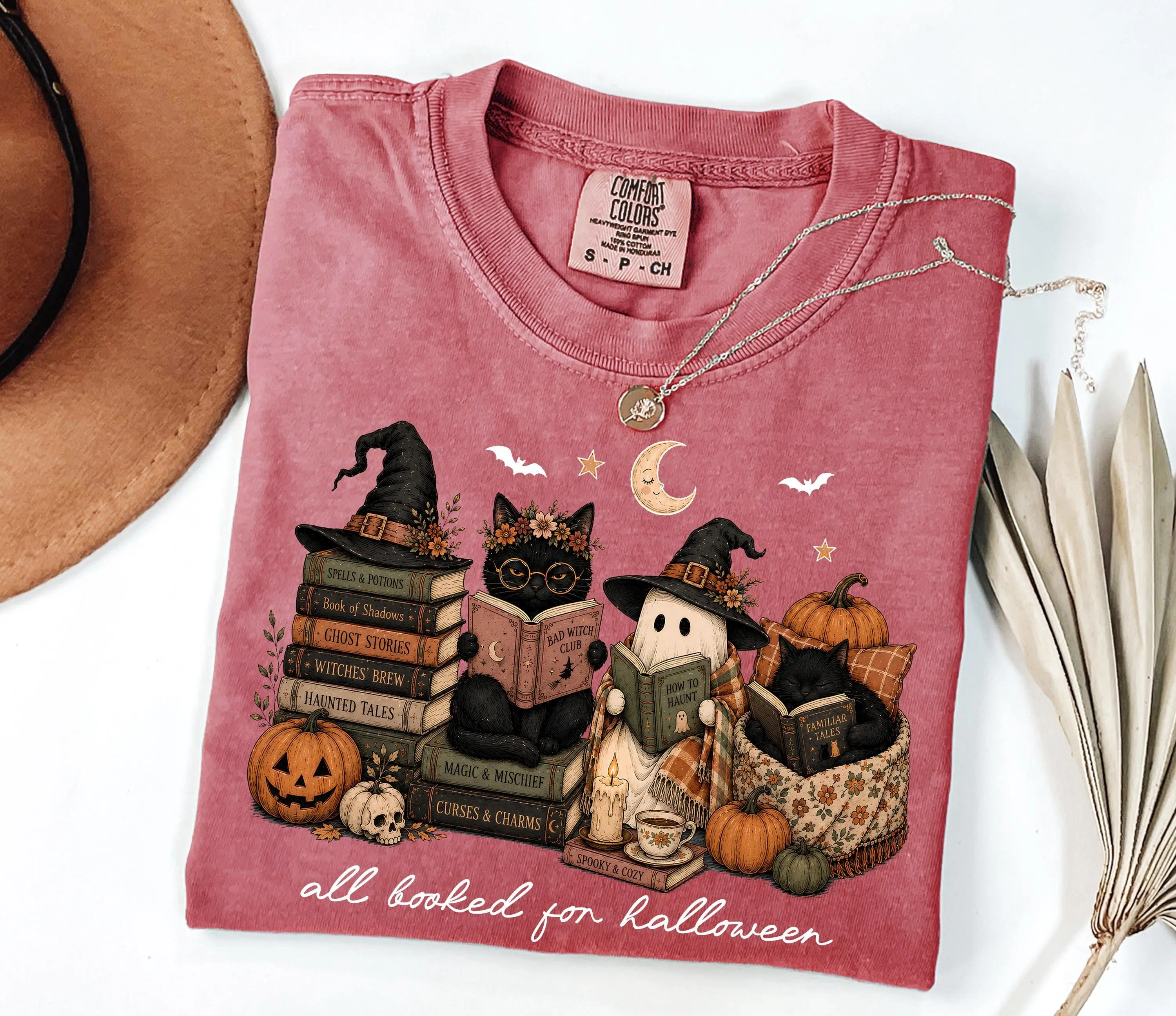 Comfort Colors All Booked for Halloween Sweatshirt, Ghost Reading Crewneck, Spooky Book Lover Witchy Black Cat Gift - photo 4