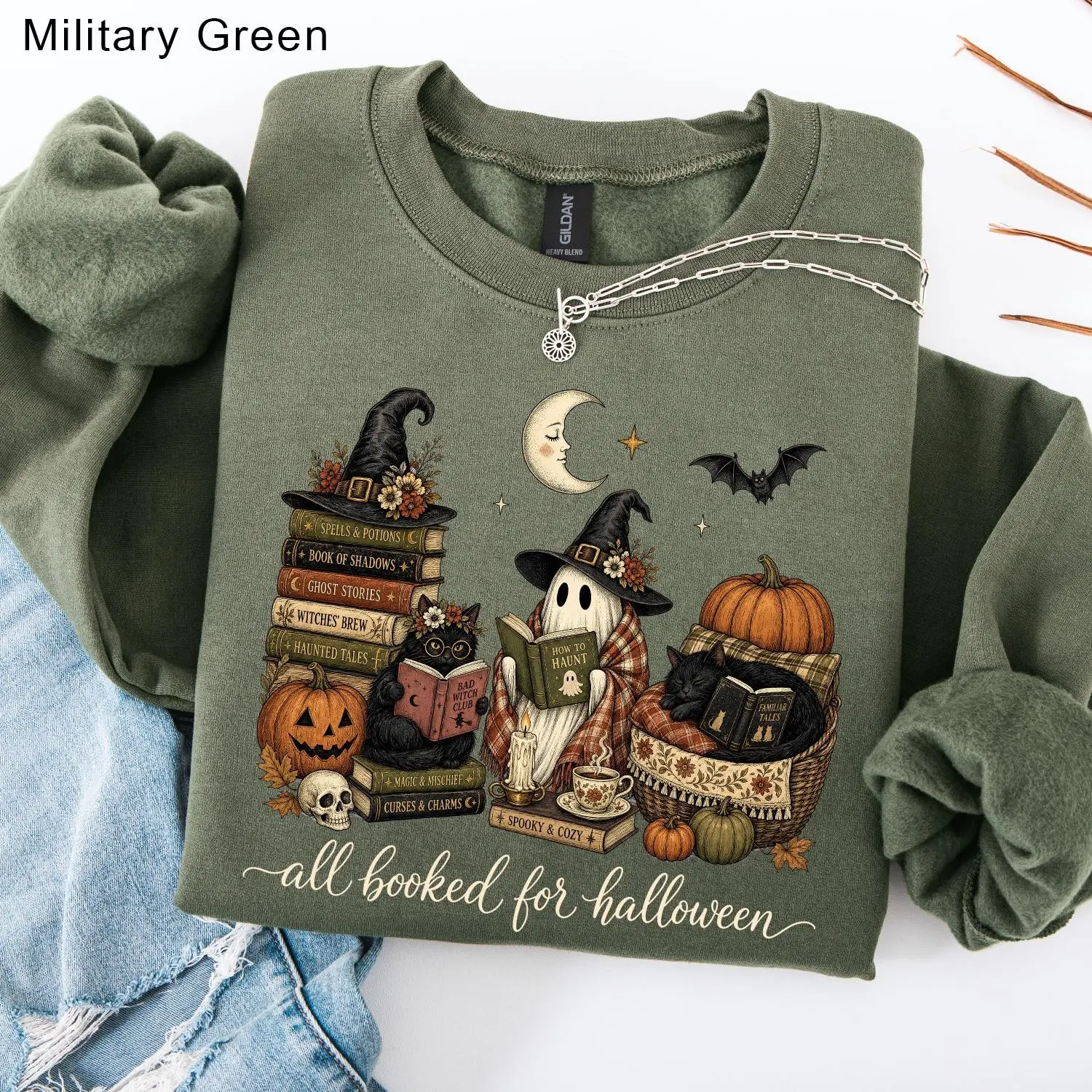 Comfort Colors All Booked For Halloween T-Shirt, Book Lover Reading Ghost Cat Spooky Bookish Witchy Tee - photo 5