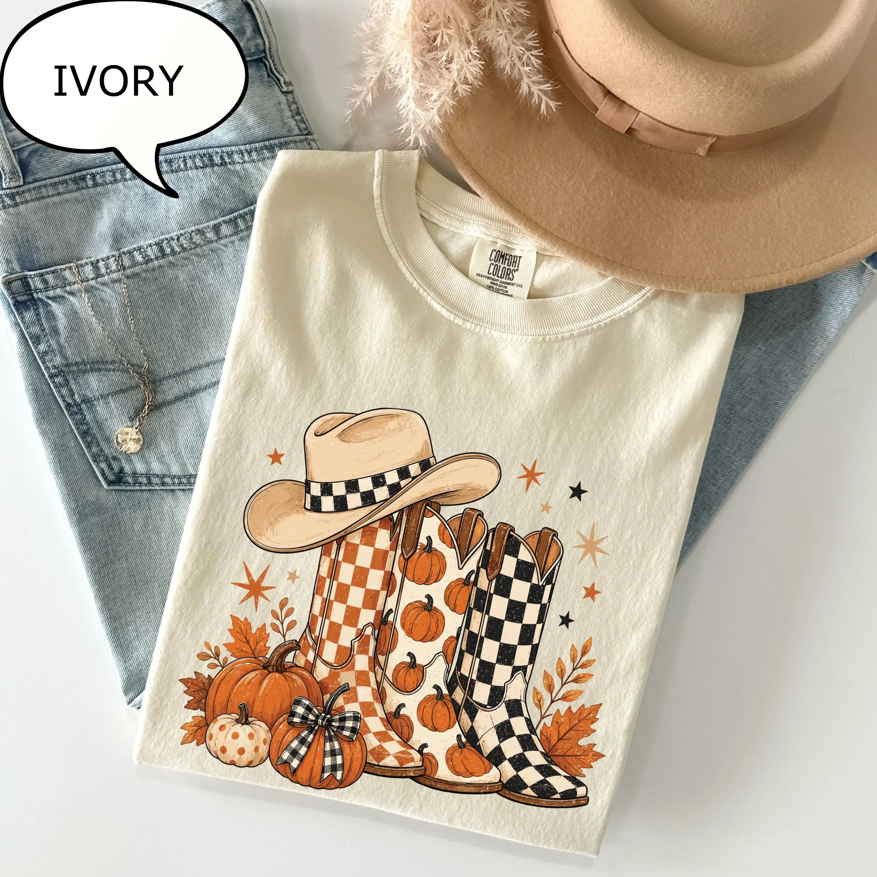 Comfort Colors Autumn Boots T-Shirt, Western Fall Cowboy Tee, Country Woman Season Top - photo 2