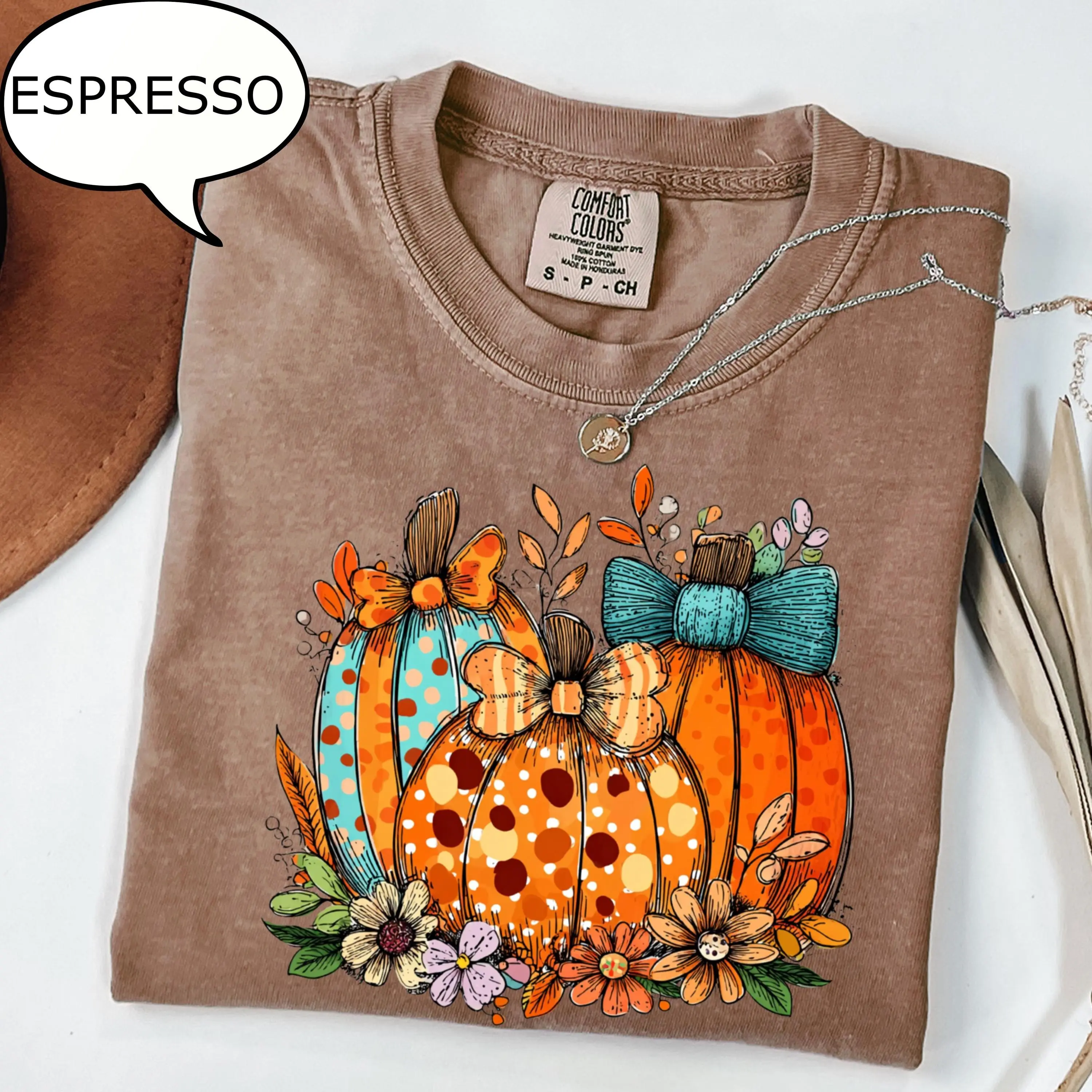 Comfort Colors Autumn Floral Shirt, Coquette Bow Pumpkin Season Graphic Tee, Cozy Fall Gift