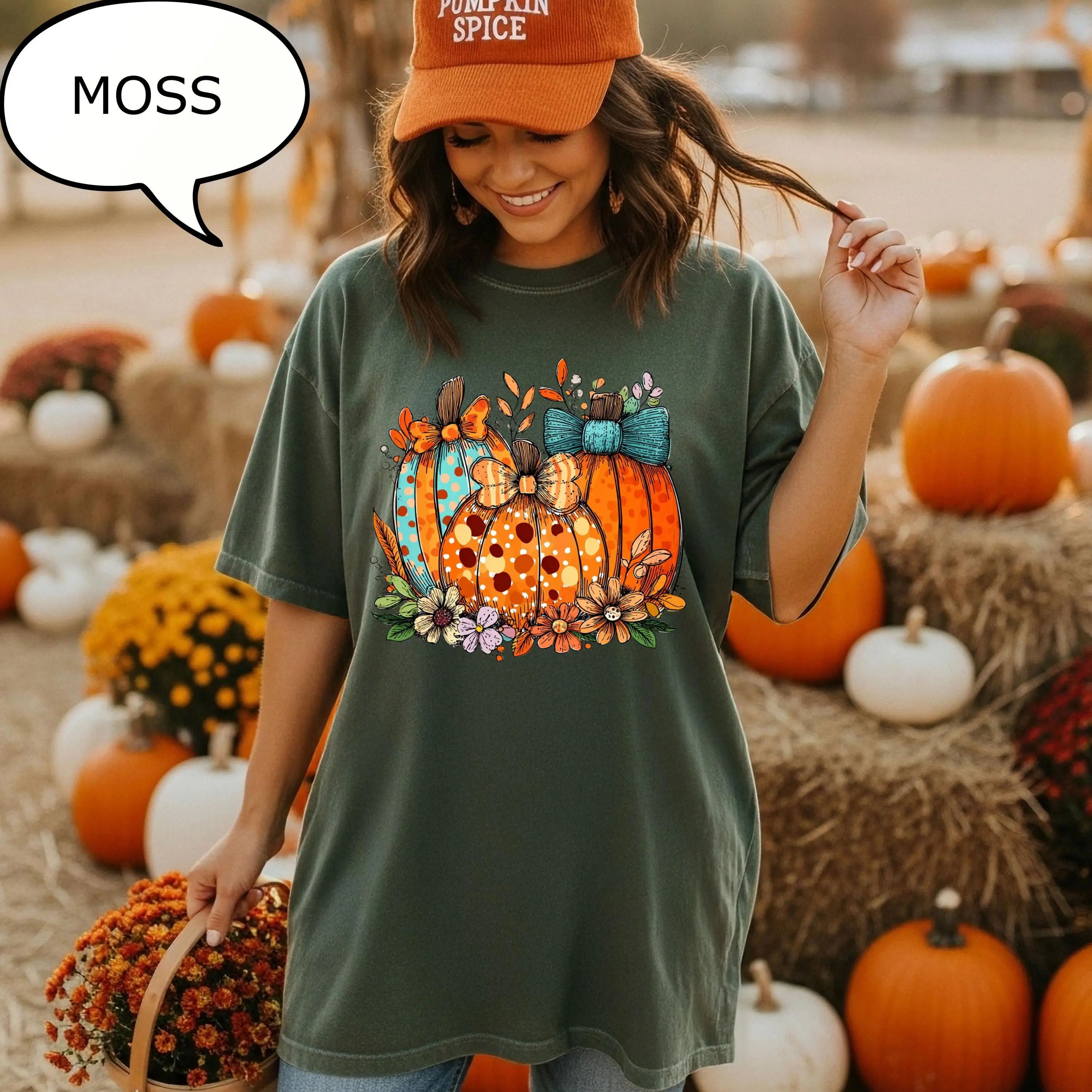 Comfort Colors Autumn Floral Shirt, Coquette Bow Pumpkin Season Graphic Tee, Cozy Fall Gift - photo 5