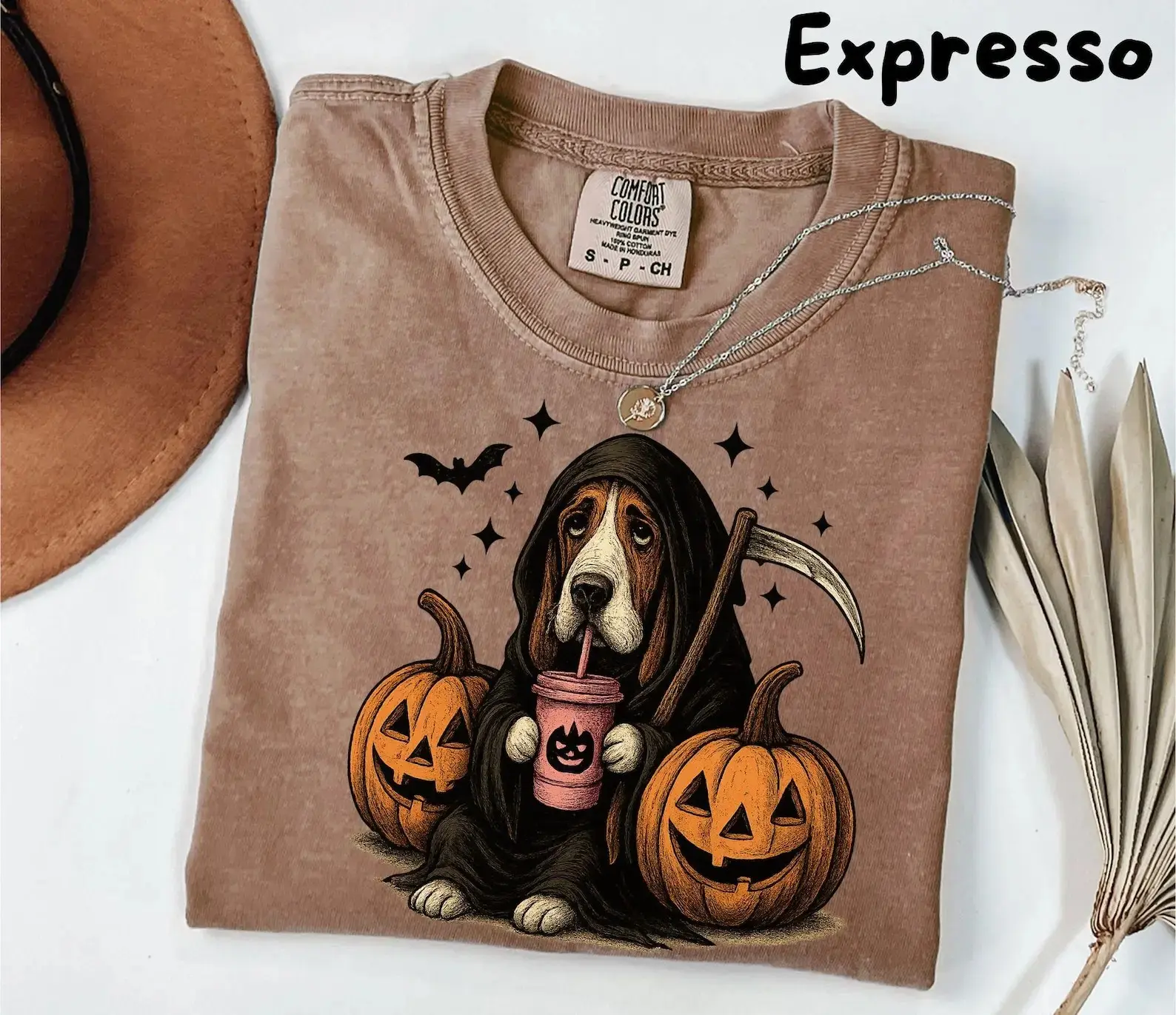 Comfort Colors Basset Hound Halloween T-Shirt, Spooky Season Retro Dog Lover Graphic Tee, Cute Fall Pumpkin Top