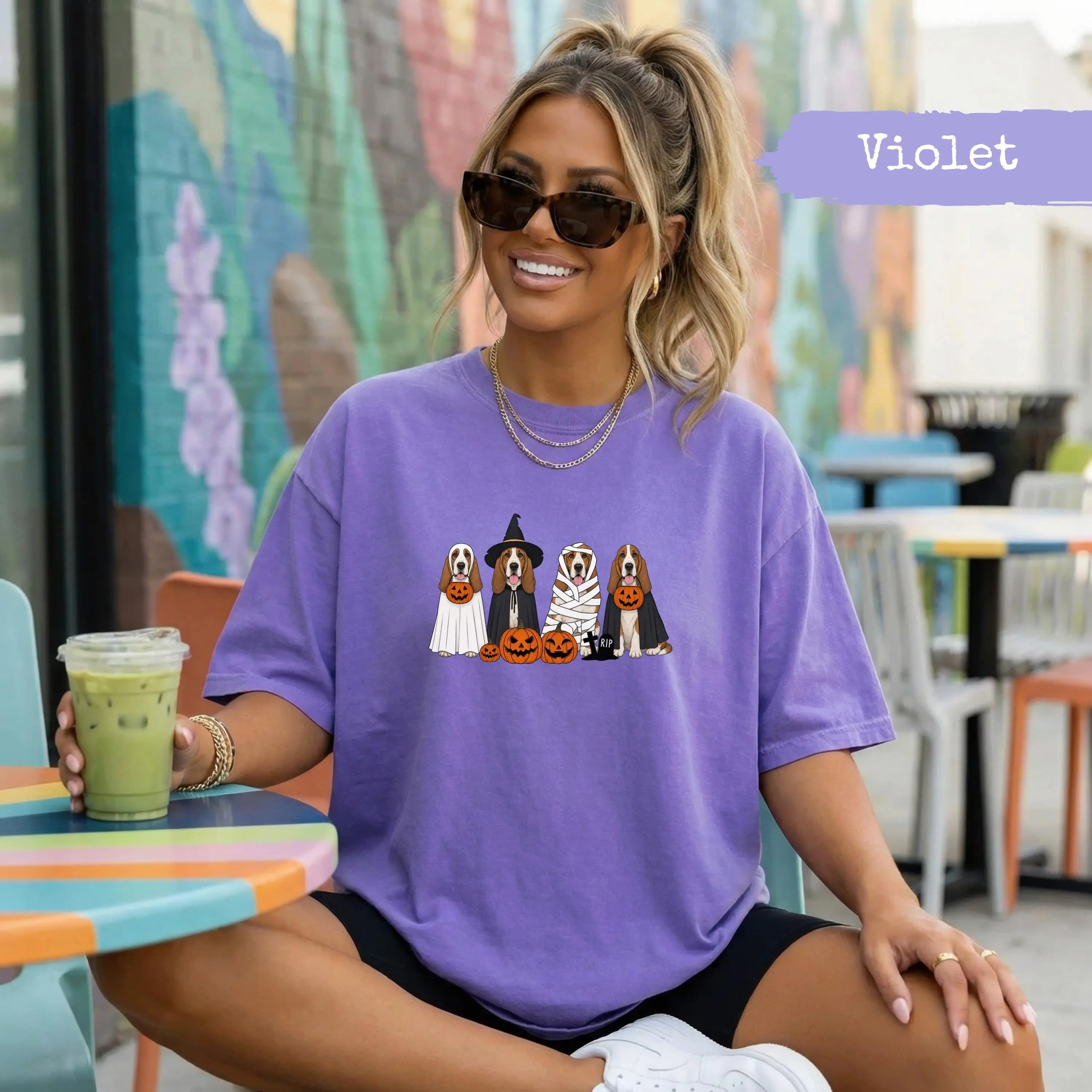Comfort Colors Basset Hound Halloween Shirt, Cute Spooky Dog Tee, Fall Festival Graphic Top - photo 2